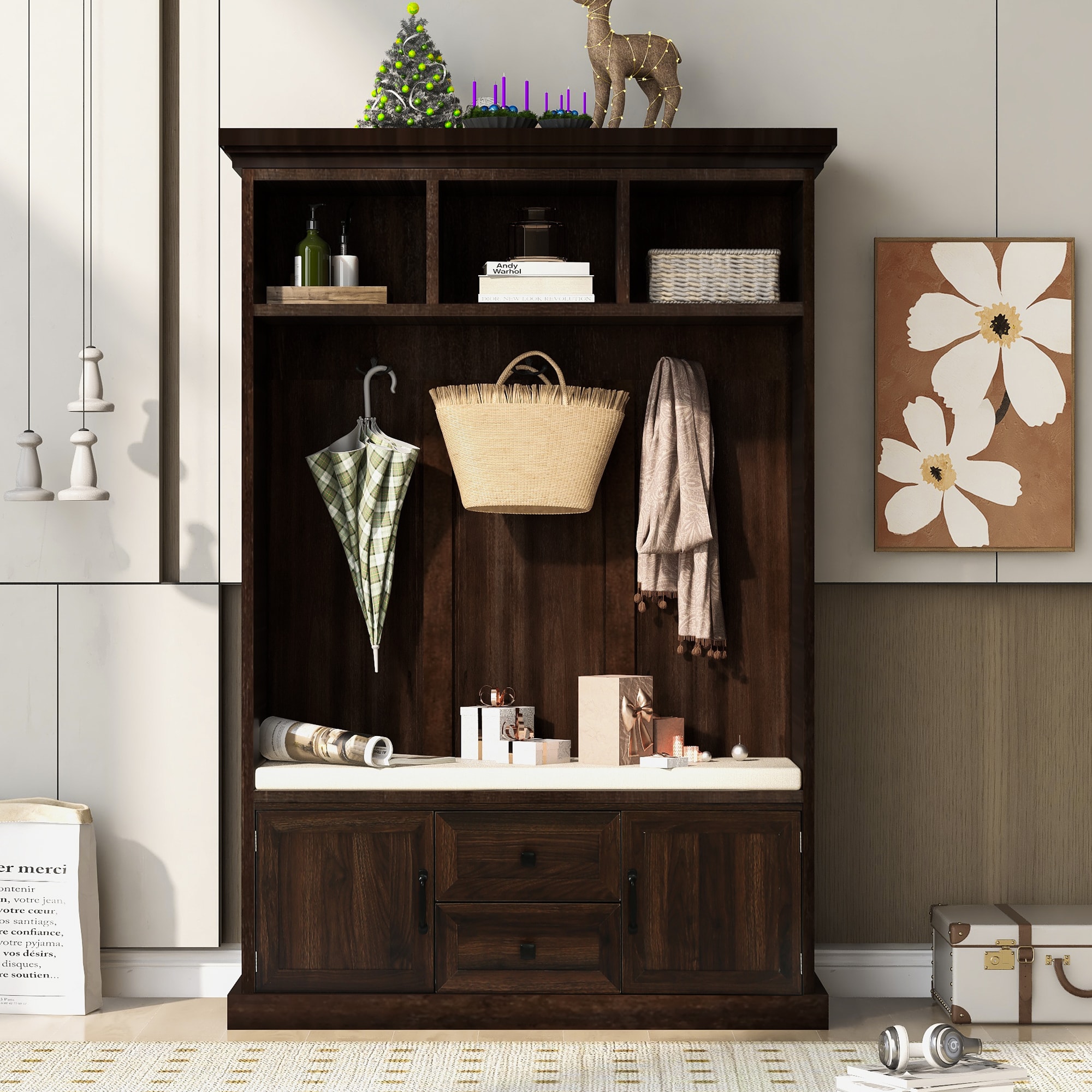 JIMSMAISON JMUCHT07BRO Modern 47.2-in Brown Composite Hall Tree