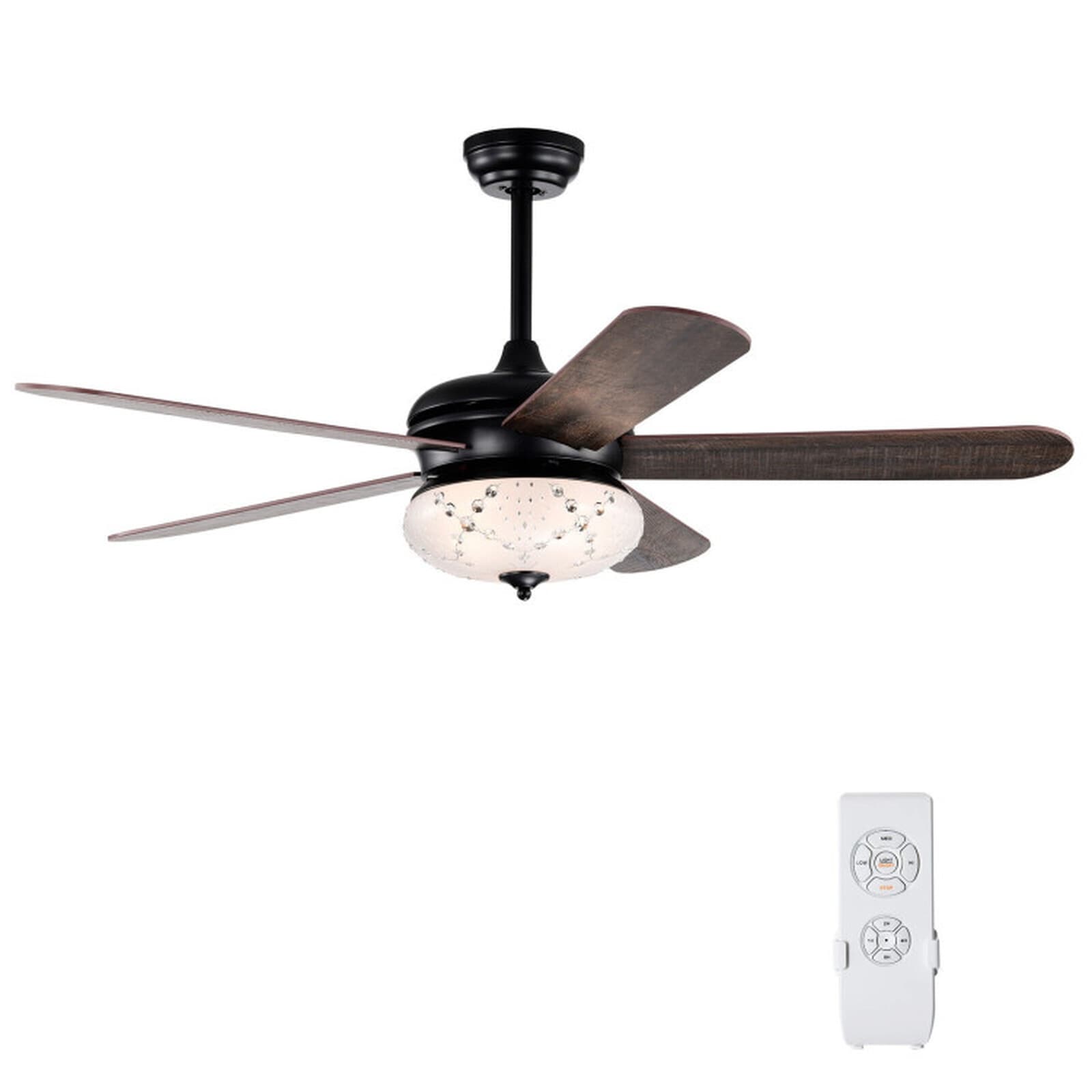 SUGIFT 52-in Walnut Retro Indoor Ceiling Fan with Remote Light and 5 Reversible Wood-Grain Blades