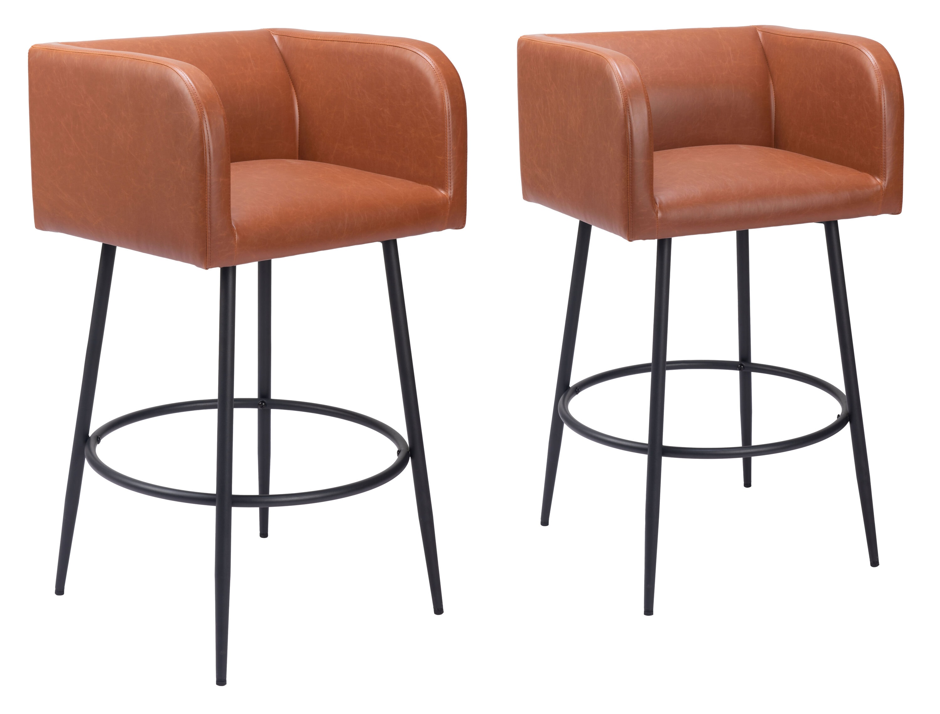ZUO 109947 Set of 2 Brown 30.9-in H Bar height (28-in to 33-in) Bucket Seat Upholstered Wood Back Bar Stool with Arms and Back