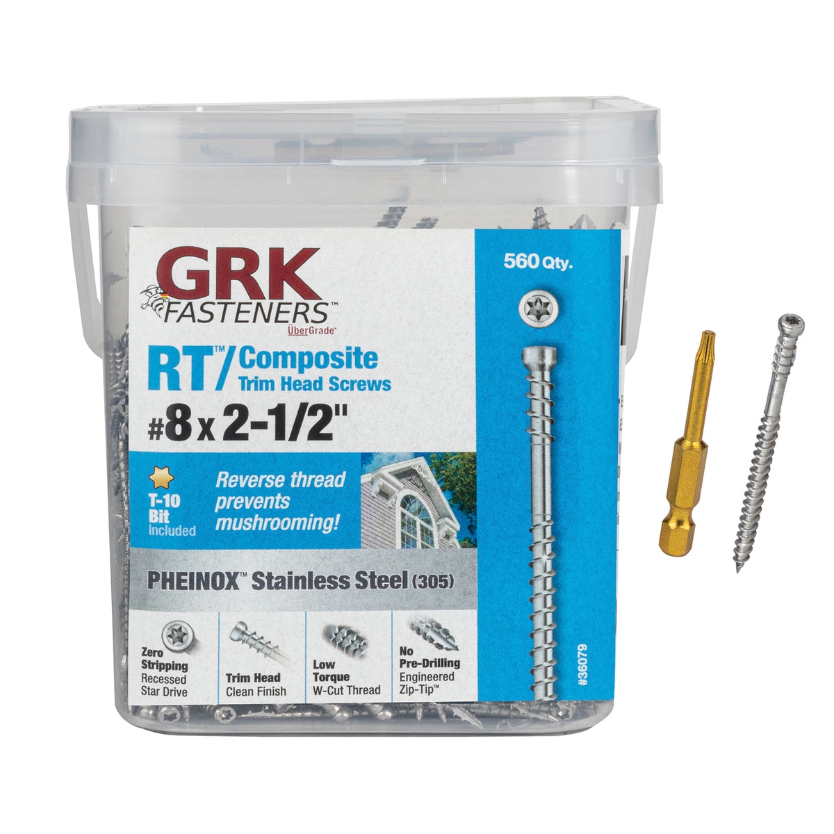 GRK Fasteners 36079 #8 x 2-1/2-in Stainless steel Exterior Trim screws ( 560 -Per Box )