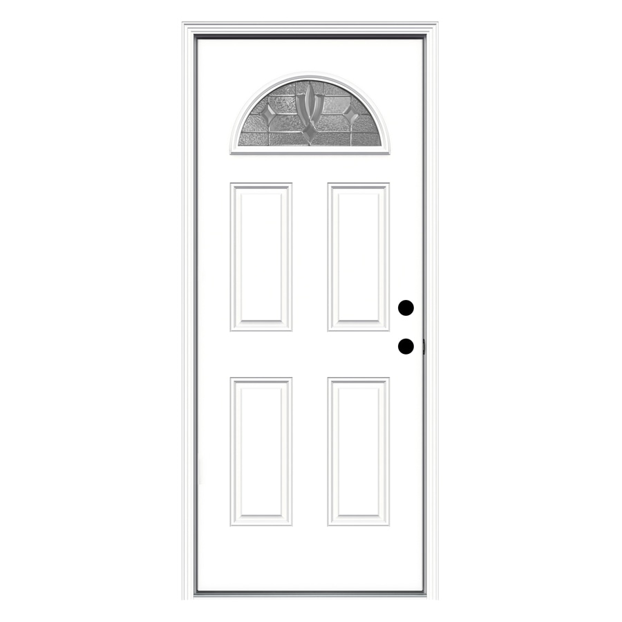 JELD-WEN LOWOLSTL32LSPLLH Laurel 32-in x 80-in x 4-9/16-in Steel 1/4 lite Left-hand inswing Primed Prehung Front Door with Brickmould Insulating core