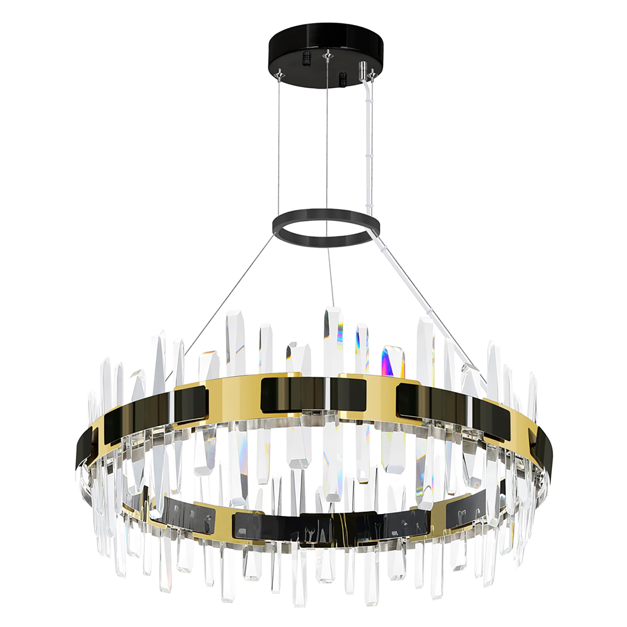 Aya Pearl Black Crystal LED Chandelier 32" with Stunning Details