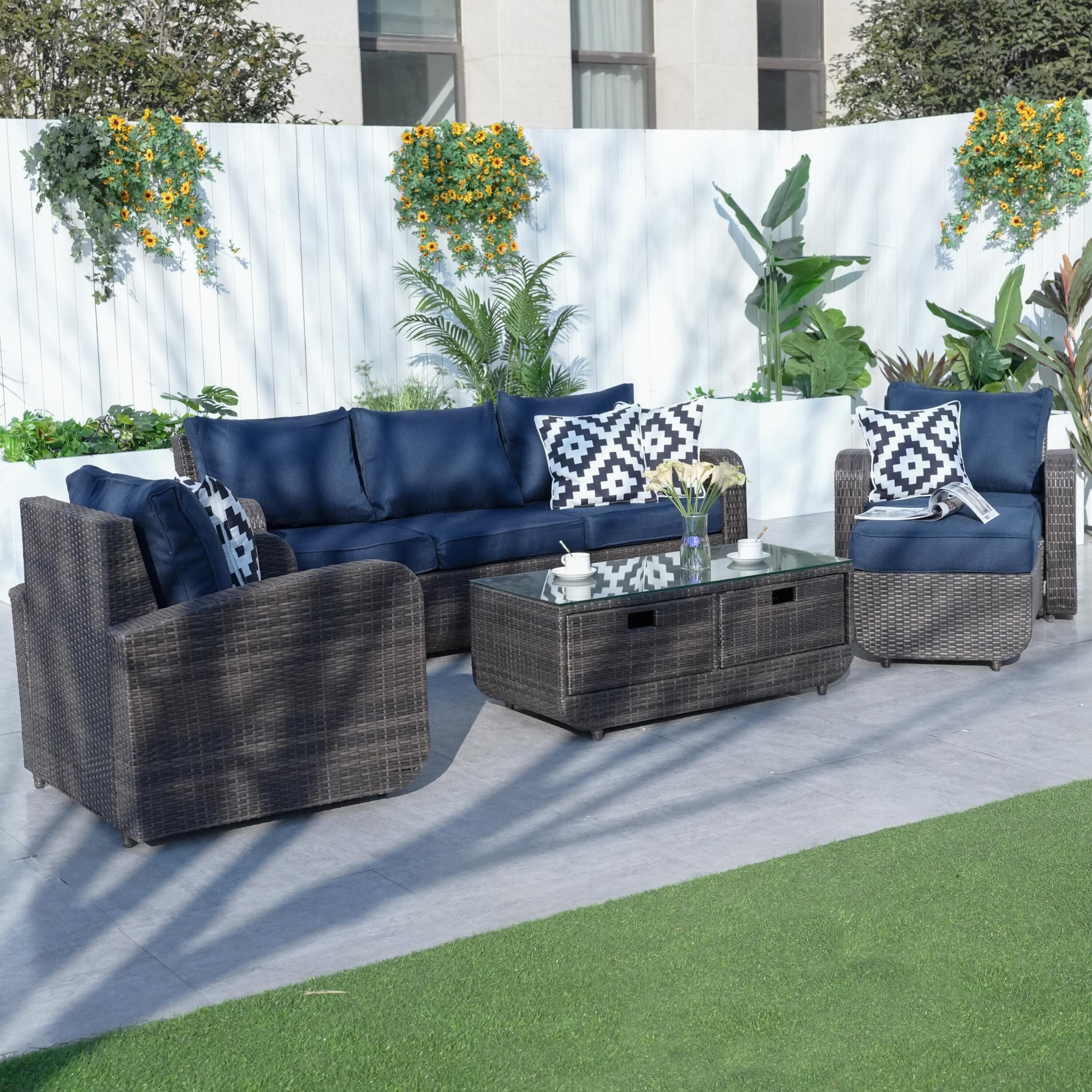 Direct Wicker DWS-1515BR-BLUE Patio-Conversation-Sets - View #10