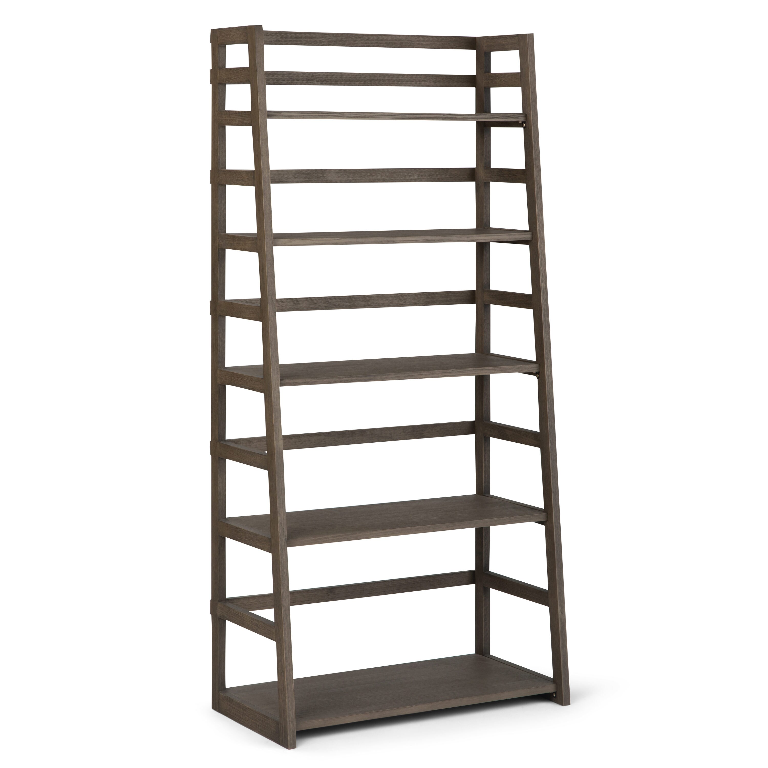Simpli Home AXSS008KD-FG Acadian Farmhouse Grey Wood 5 -Shelf Ladder Bookcase ( 30-Inches W x 63-Inches H x 15.9-Inches D ) Stained