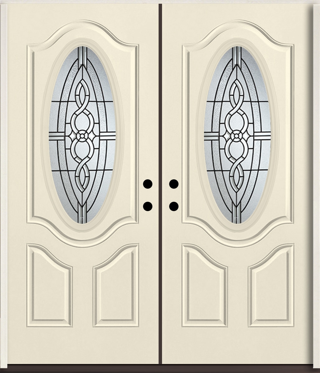 American Building Supply LO963488 Calista 72-in x 80-in x Fiberglass Oval lite Left-hand inswing Bisque Paint Painted Prehung Double Front Door Insulating core