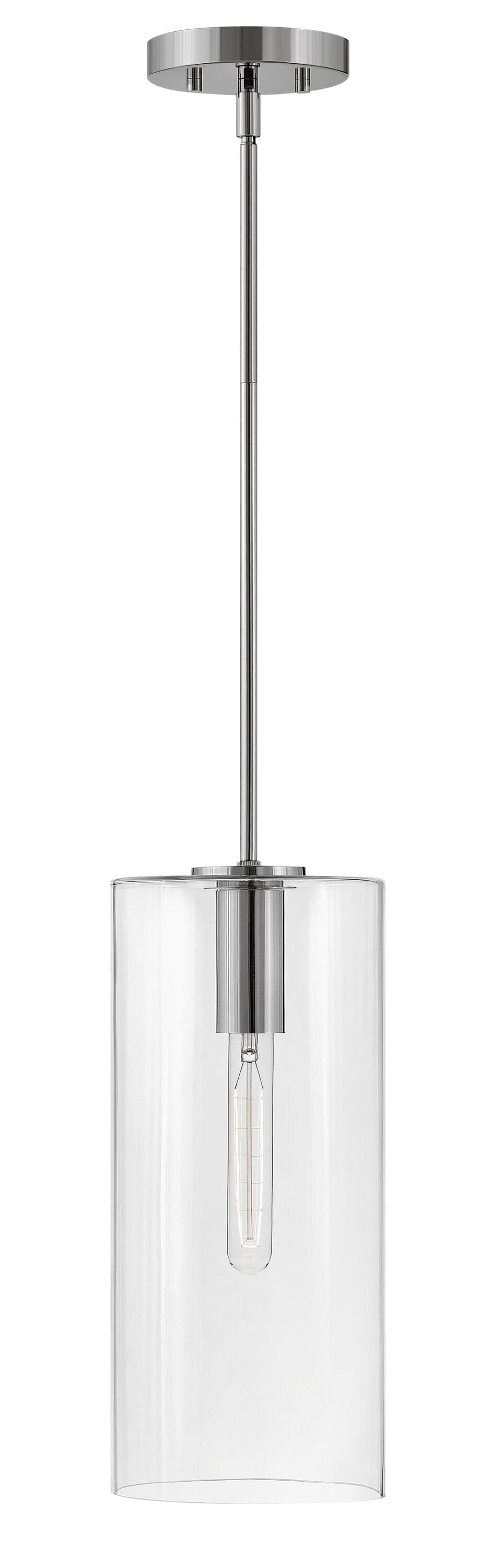 Lark 83377PN Lane Polished Nickel Transitional Clear glass Cylinder Medium Hanging Pendant light