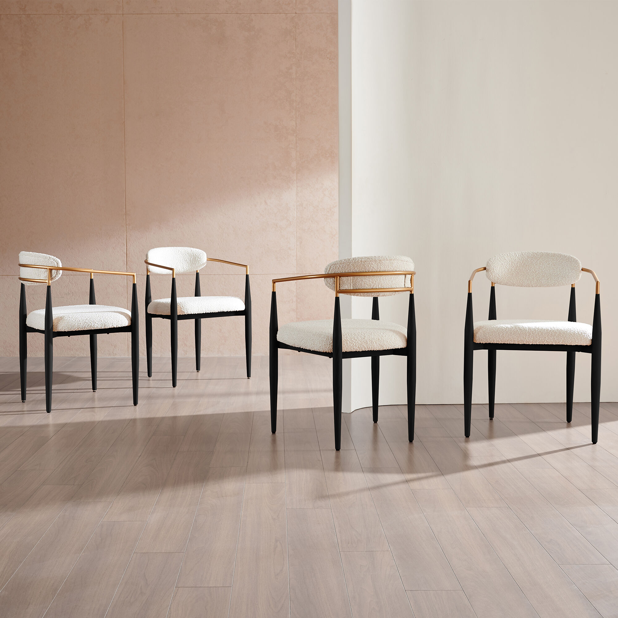FARATI Set of 2 Contemporary/Modern Boucle Upholstered Dining side chair ( Metal Frame )