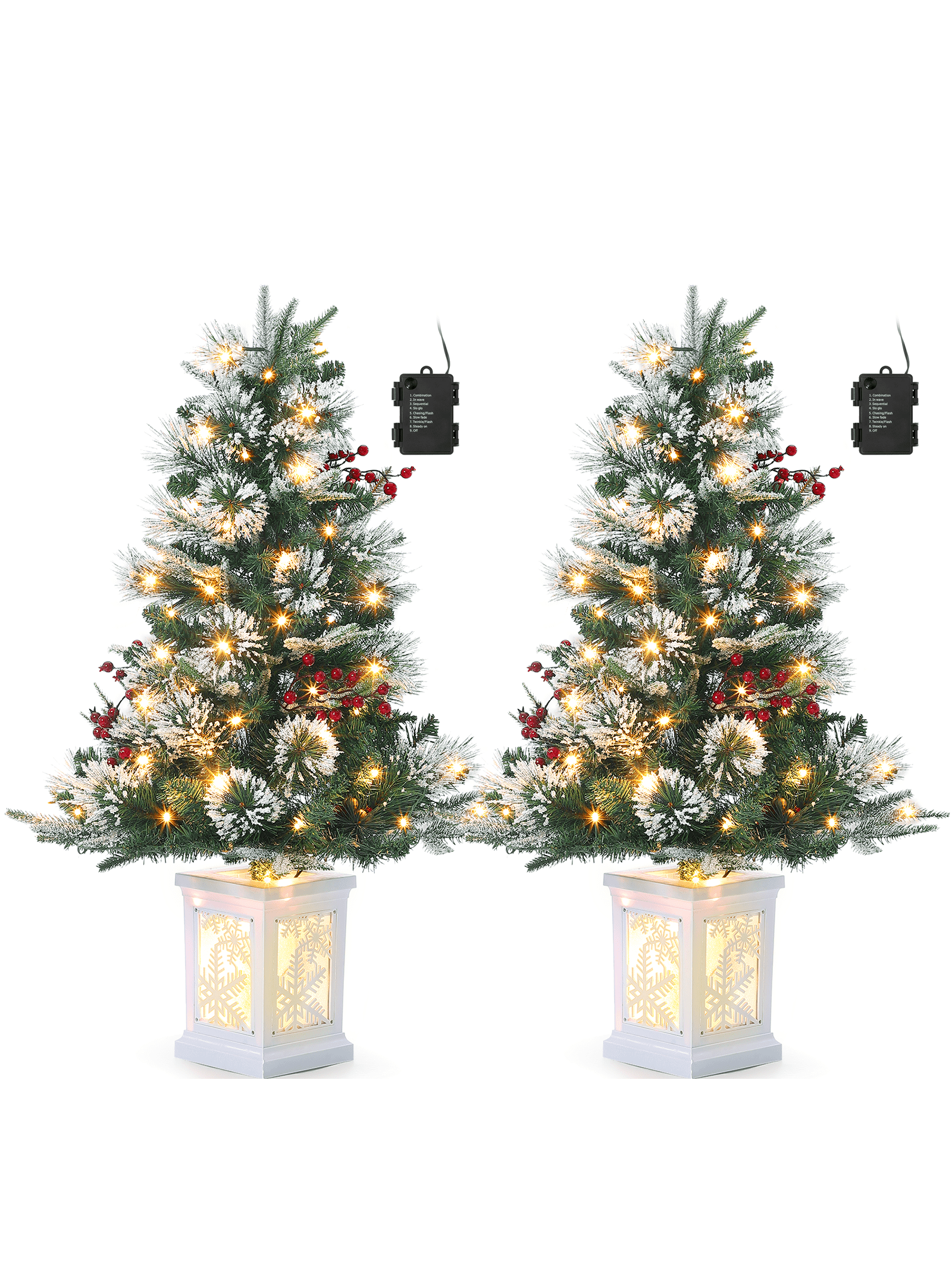 Qeetex PHO-0WIHDGUE-HF4 Pre-Lit Artificial Christmas Tree 3ft. Snow Flocked Xmas Pine Tree Decorated With 78 LED Lights. 8 Modes. For Desktop.Battery Powered (Batteries Not Included)