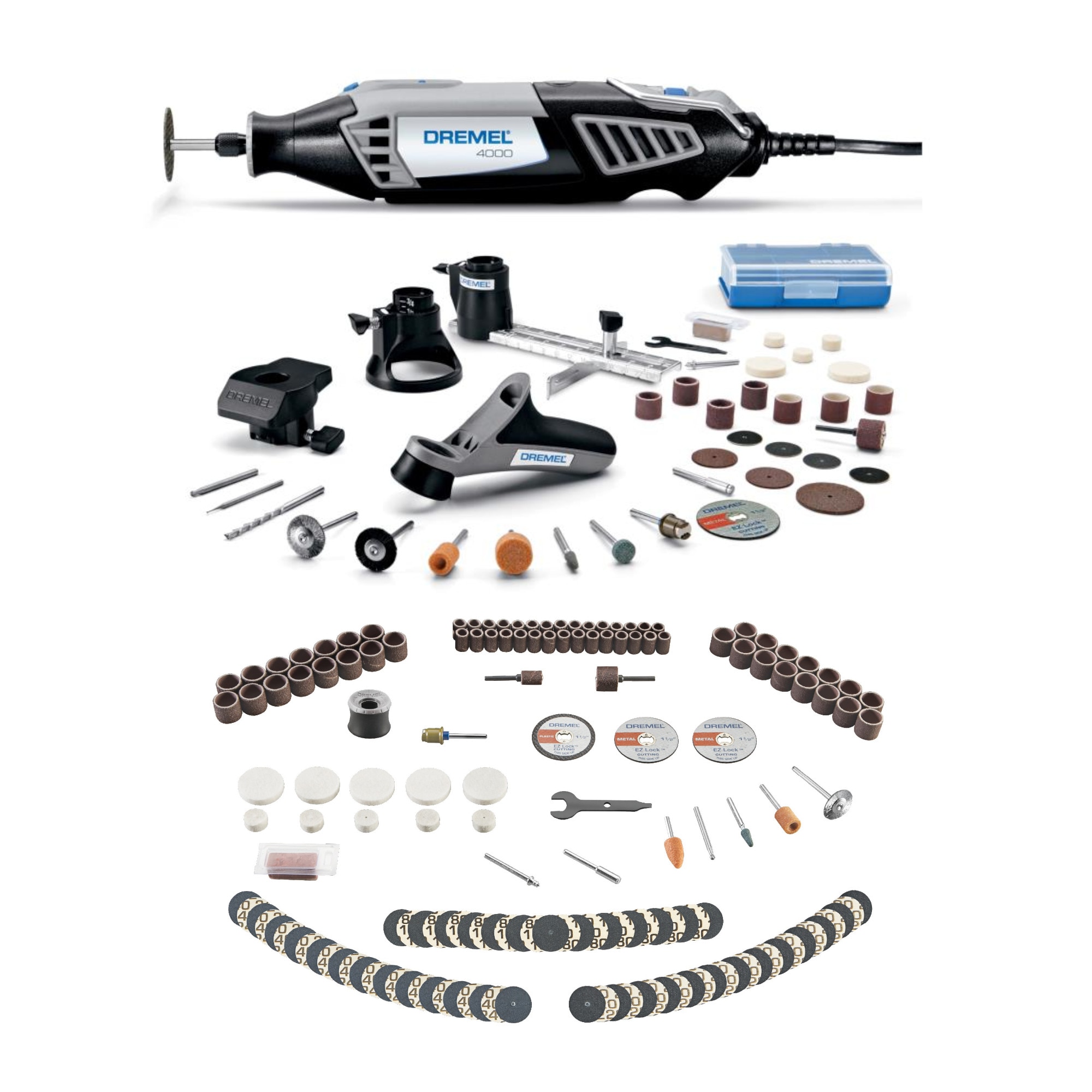 Dremel 4000 Corded Variable Speed Rotary Tool with 4 Attachments and 34  Accessories + 160-Piece Accessory Kit