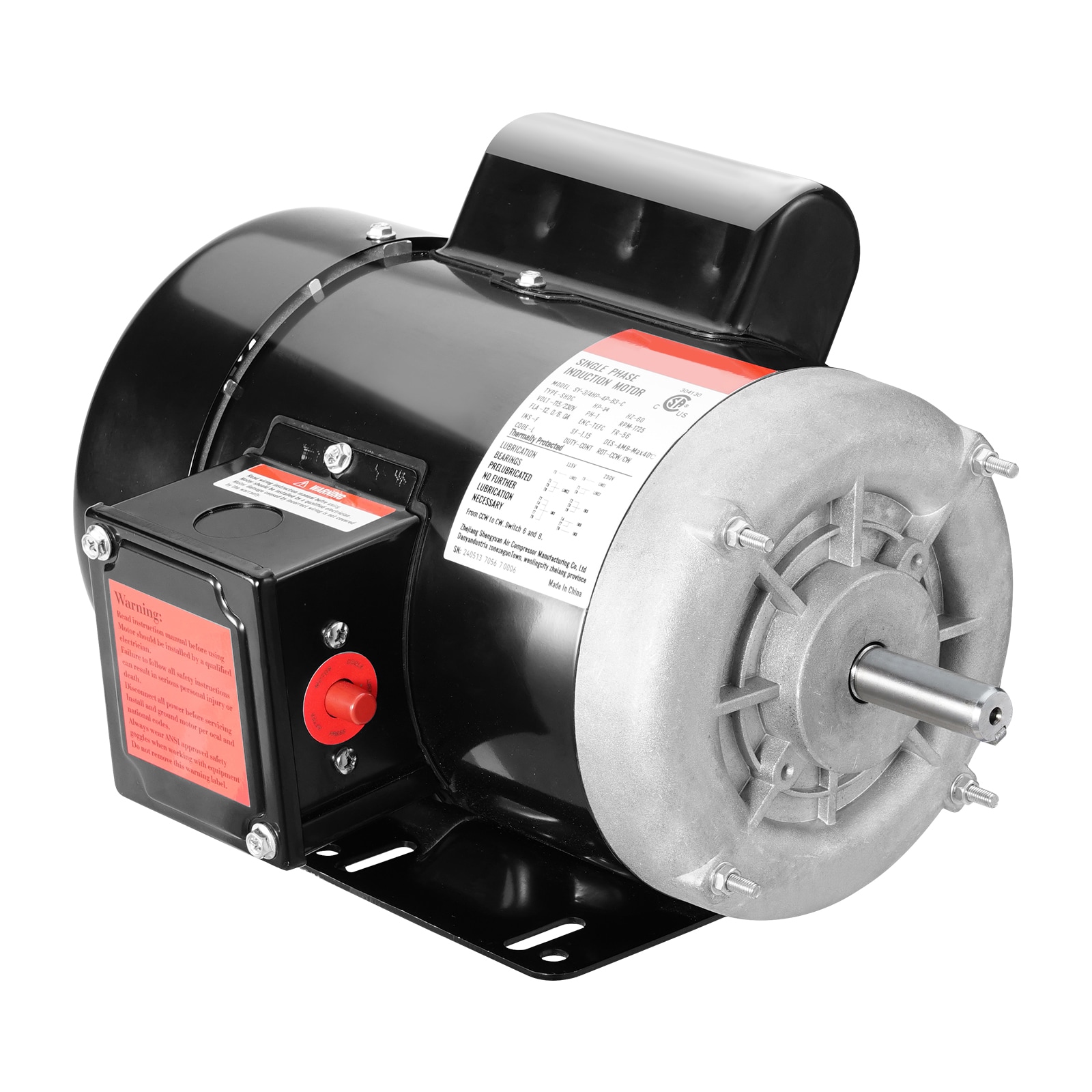 VEVOR SCTYJLNEMADJ03561V7 0.75HP Electric Motor 1725 rpm  AC 115V/230V  56 Frame  Air Compressor Motor Single Phase  5/8in Keyed Shaft  CW/CCW Rotation for Agricultural Machinery and General Equipment