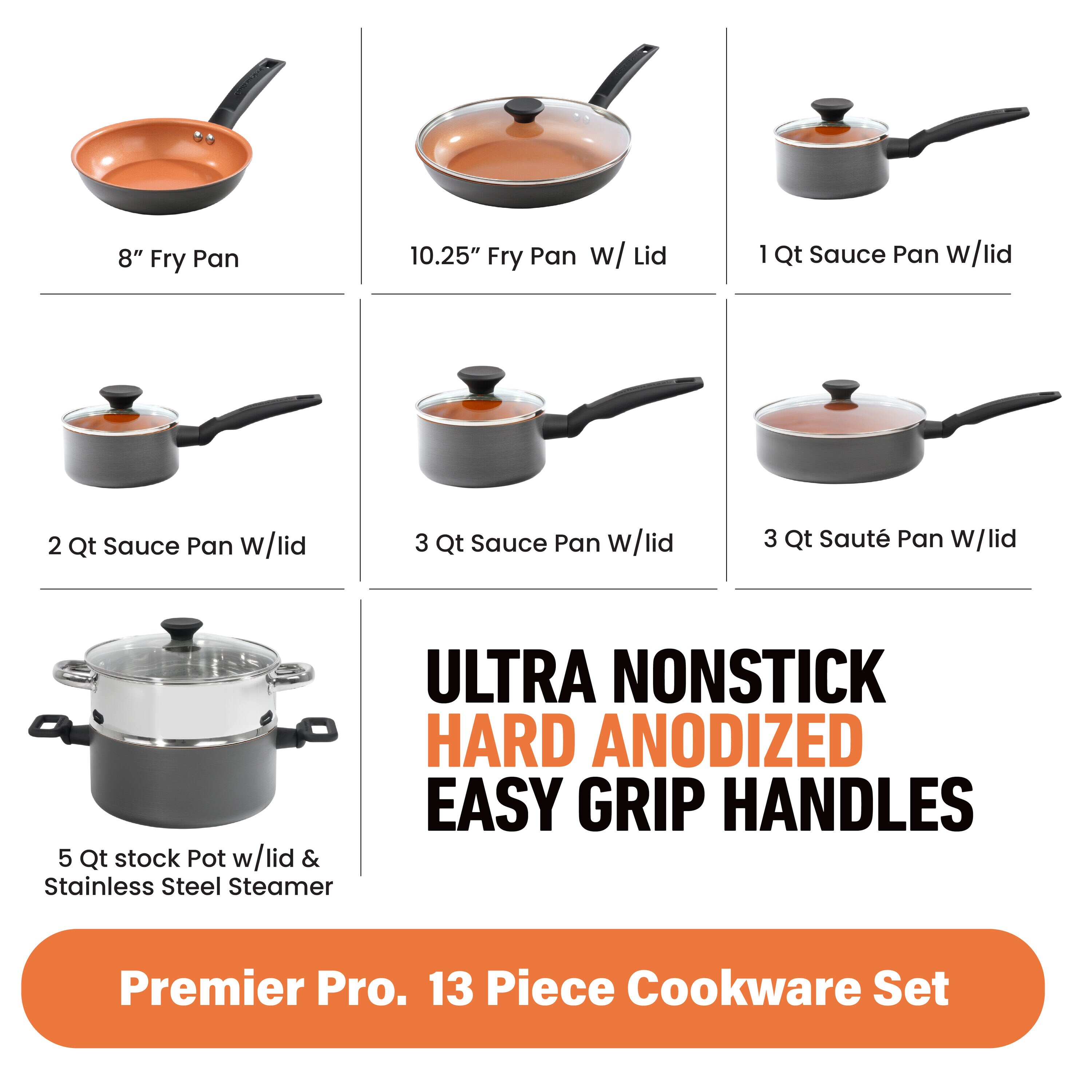 Gotham Steel Pro Premier Hard Anodized 10 Piece Nonstick Cookware Set - Copper