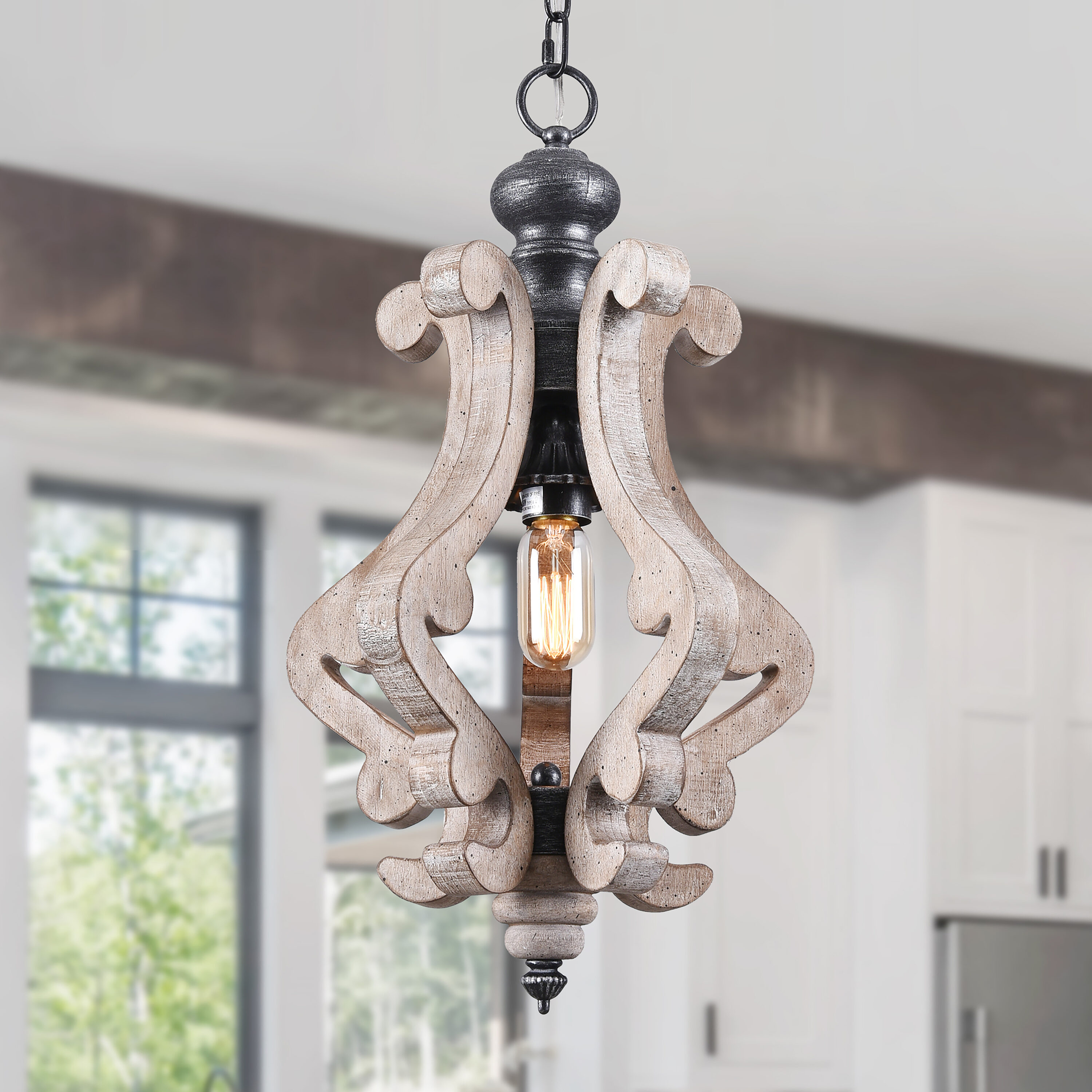 Cusp Barn FC4001-1H FC4001 1 -Light Brushed Brown Farmhouse Antler Wood For Use in Bedrooms, Dining Rooms, Foyers, Kitchens, Living Rooms Chandelier