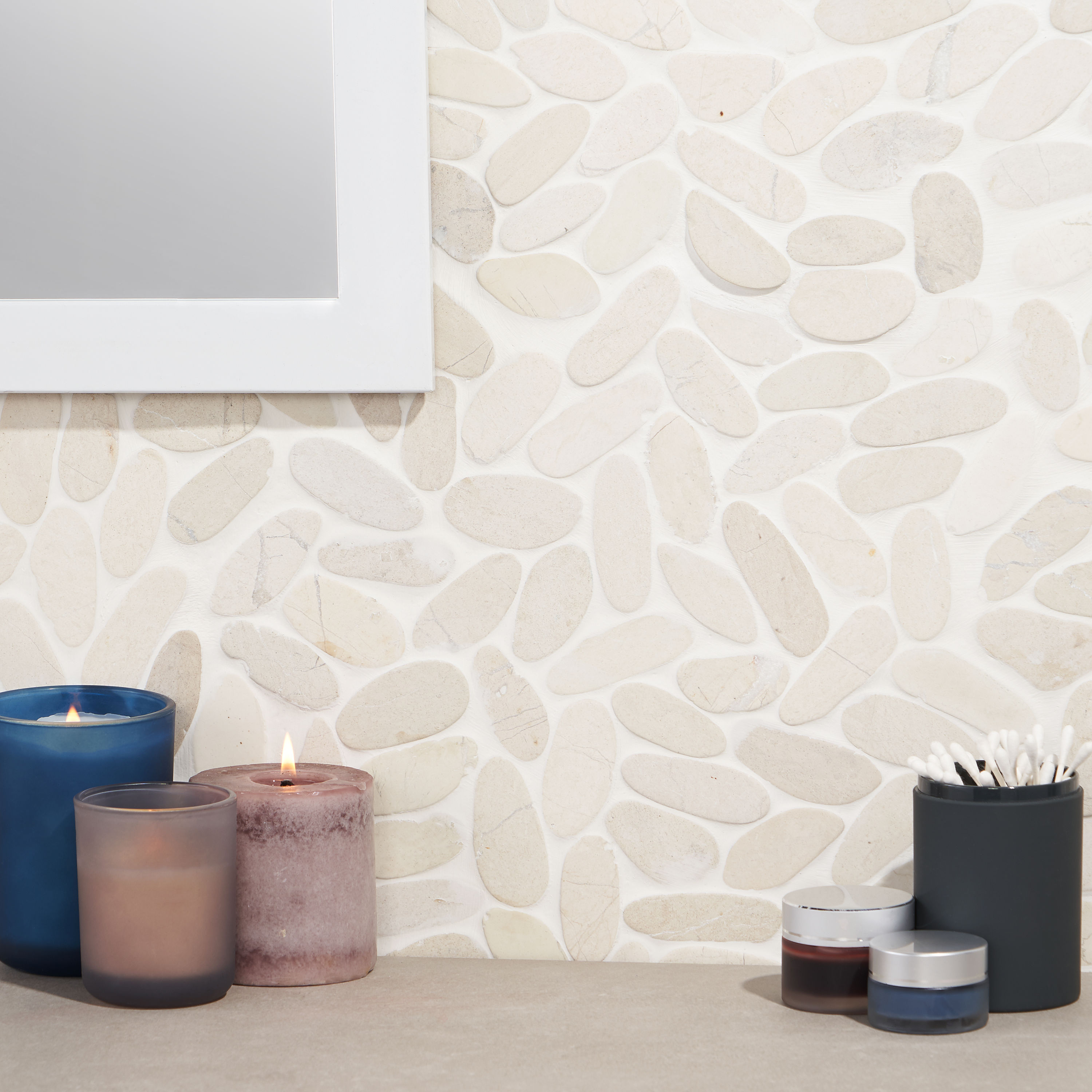 White Natural Slate Pebble Mosaic Tile for Indoor/Outdoor Use