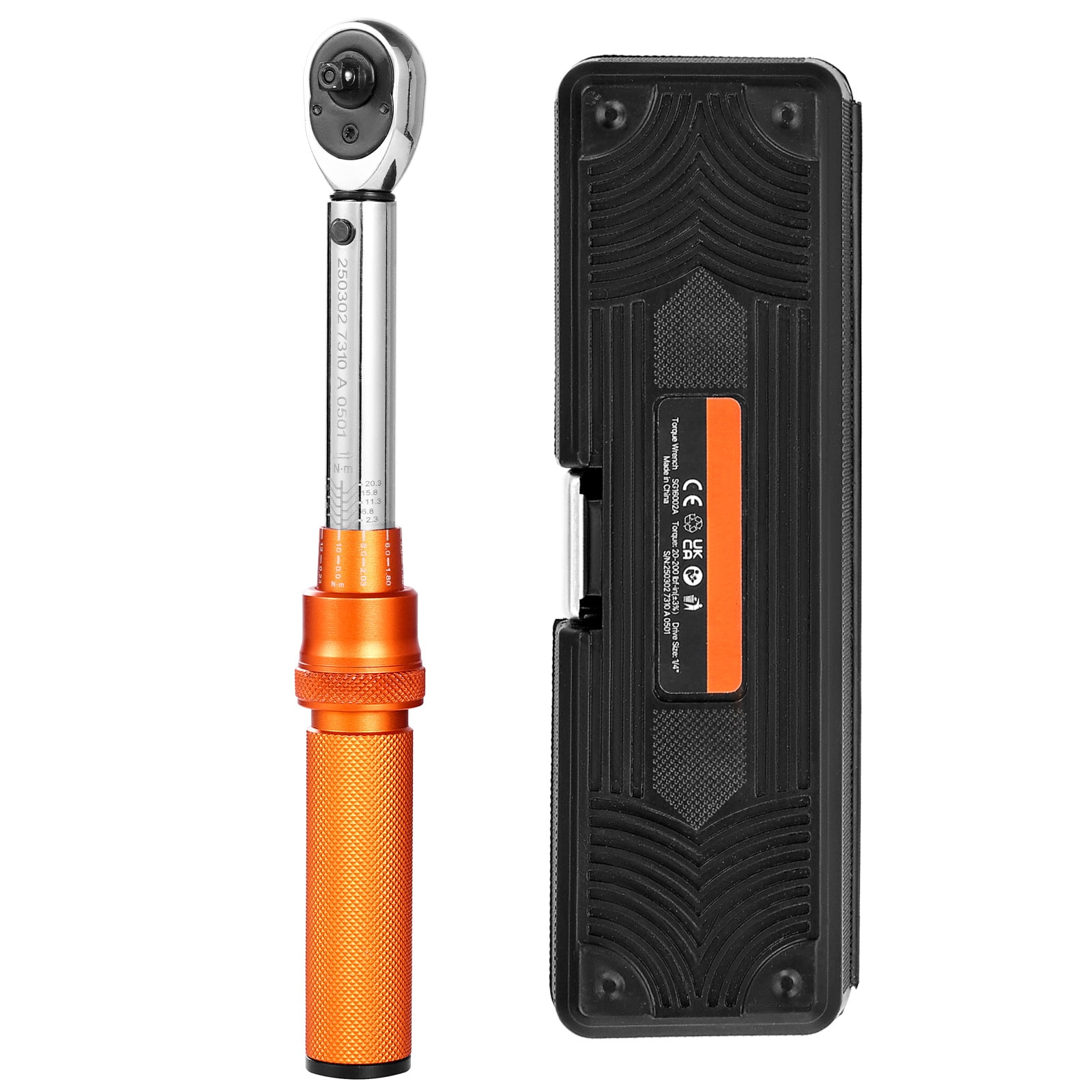 VEVOR SCDJSNLBS20207577V0 Click Torque Wrench Set  1/4Inch Drive  20-200lbf-in/2.3-22.6N.m  Dual-direction and Dual Range Scales  72-Tooth  ±3percent High Precision  with Bit Sockets  Extension Bar  for Bicycle Repair  Orange