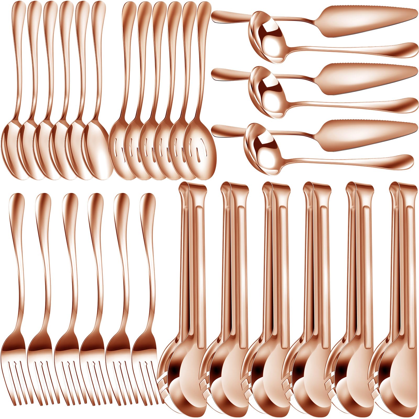 Aoibox  30 Piece Rose Gold Mirror Polished Stainless Steel Buffet Serving Utensil Set with Long Handles