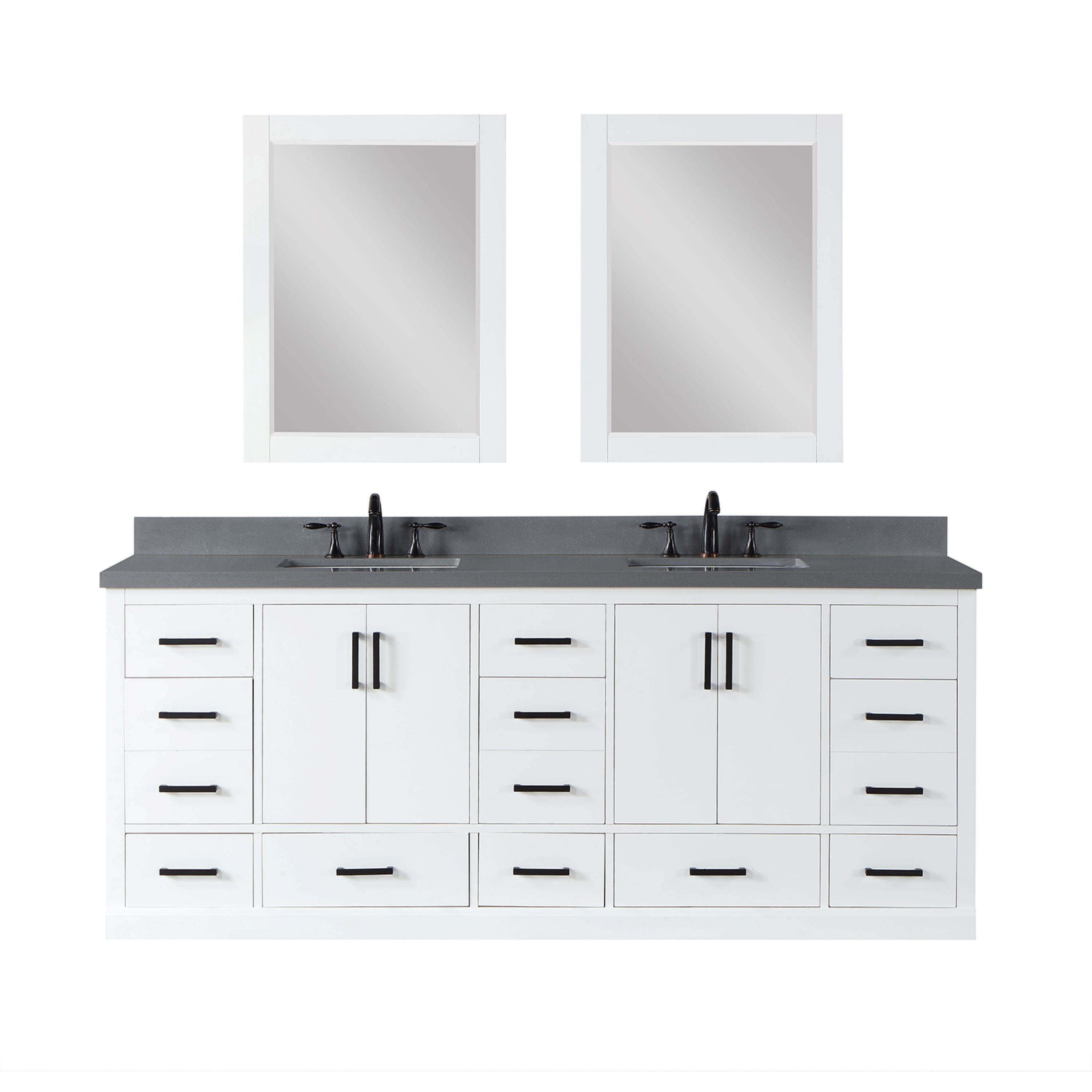 Altair 544084-WH-CG Monna 84-in White Undermount Double sink Bathroom Vanity with Concrete Gray Engineered marble Top (Mirror Included)