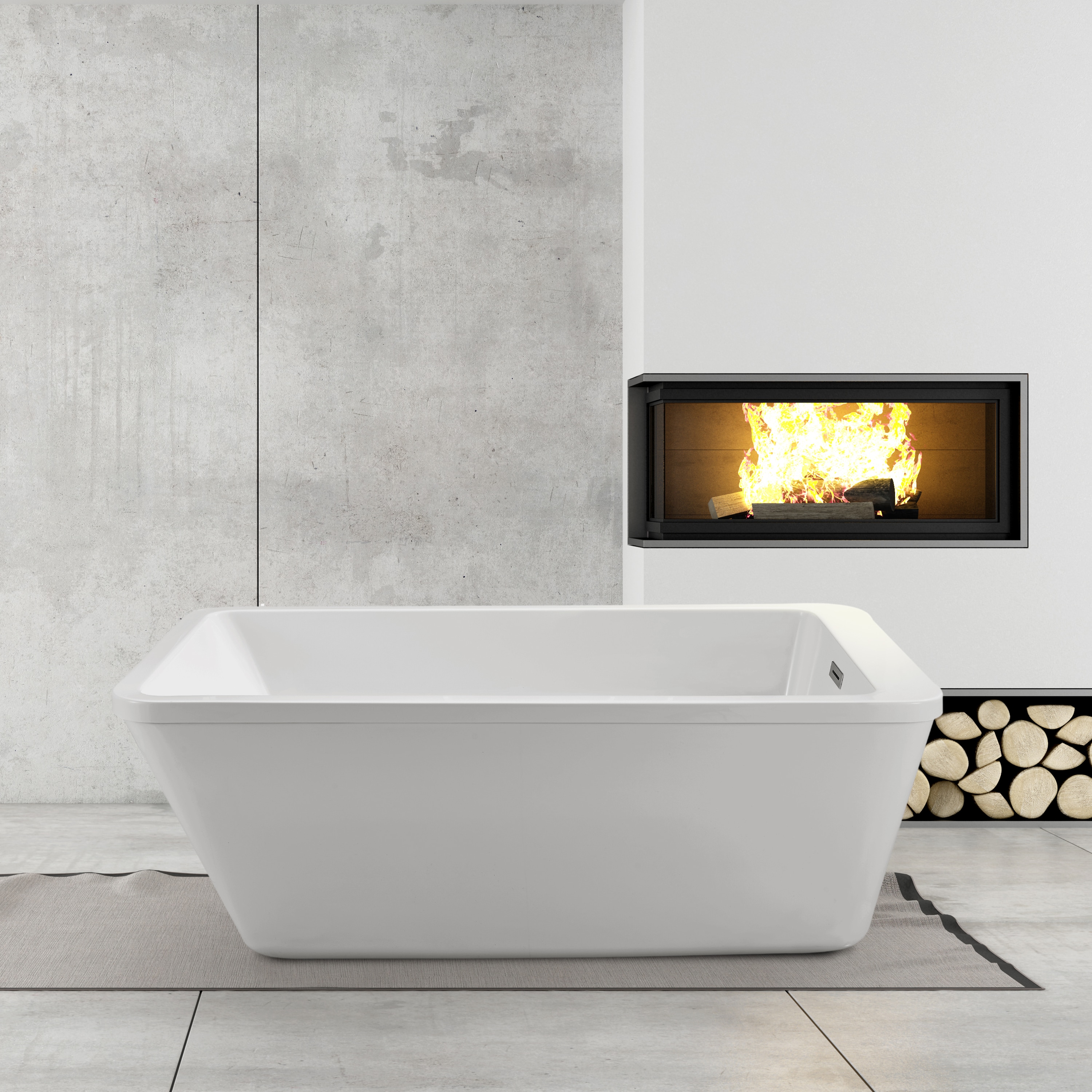 60" White Acrylic Freestanding Soaking Bathtub with Chrome Drain