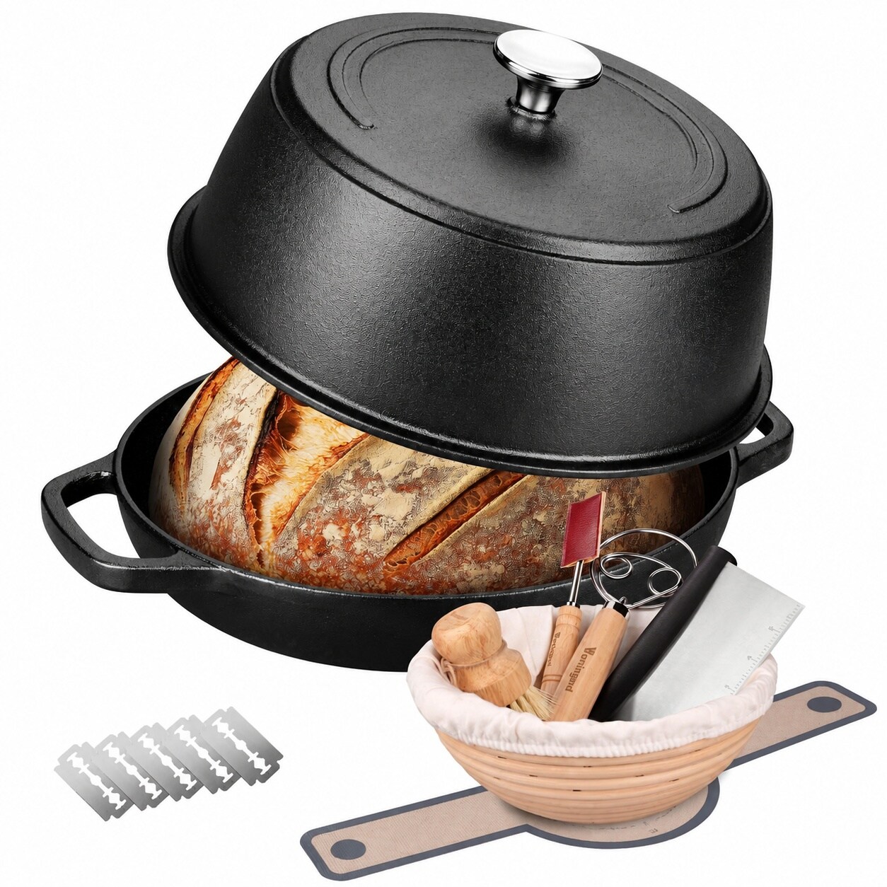 JVFCXXV  Cast Iron Dutch Oven Pot with Lid for Bread Baking and Slow Cooking 6 Quart Round Heavy Duty Cookware durable home and garden accessory
