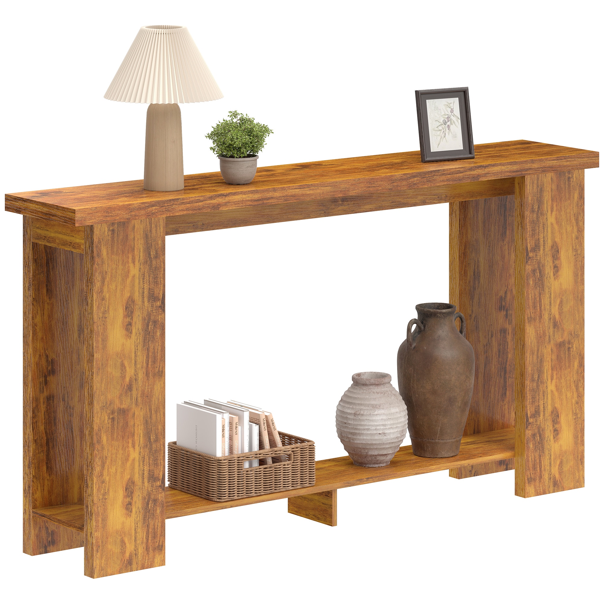 Tinyhomie Farmhouse Console Table 63 inch Narrow Entryway Table with Thickened Tabletop for Living Room Hallway Distressed Brown | LW-L-T10208301