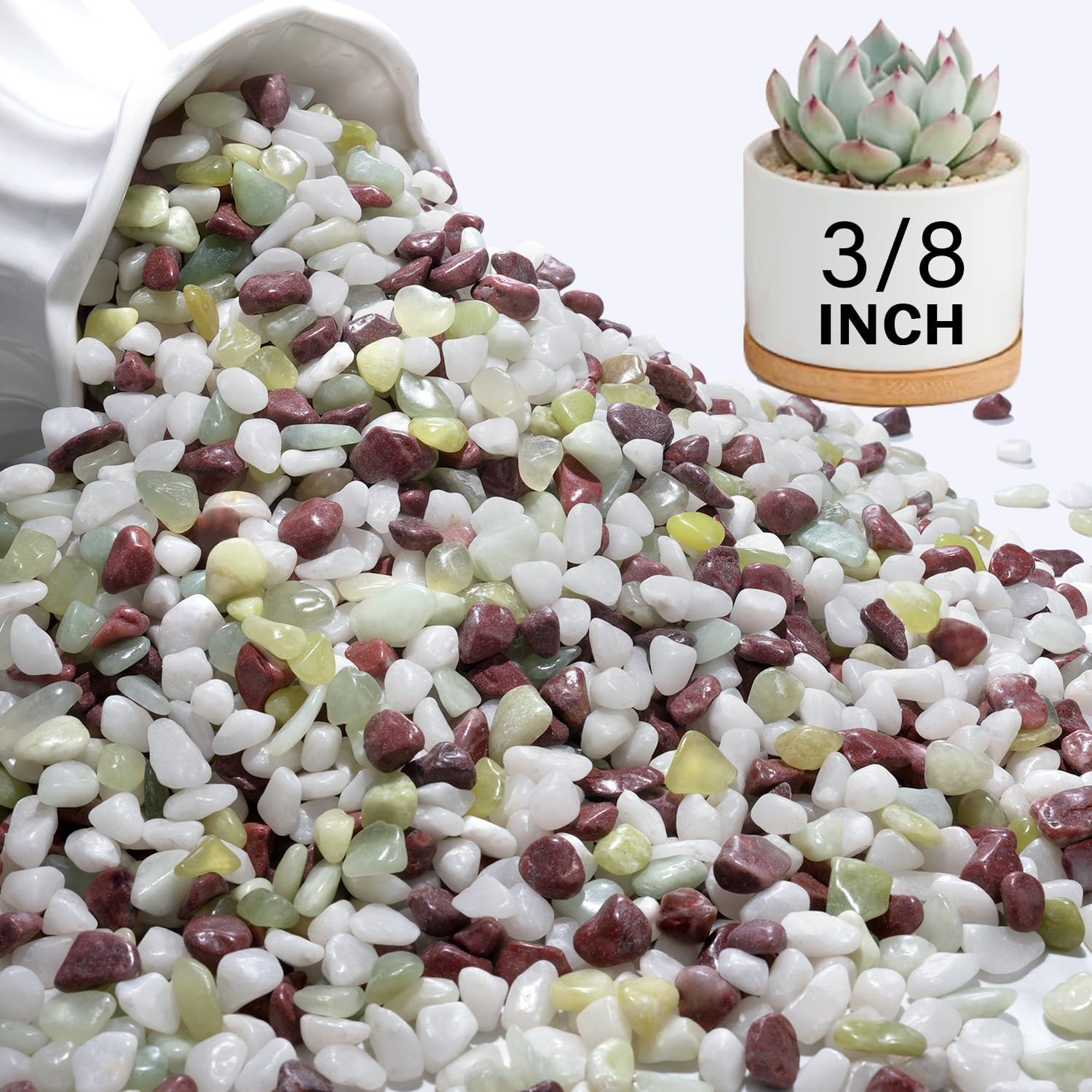 FANTIAN 6 lb Polished Natural River Pebbles 3/8 Inch Pea Gravel Decorative Rocks for Landscaping Planters Vases and Fish Tanks Colorful Mixed