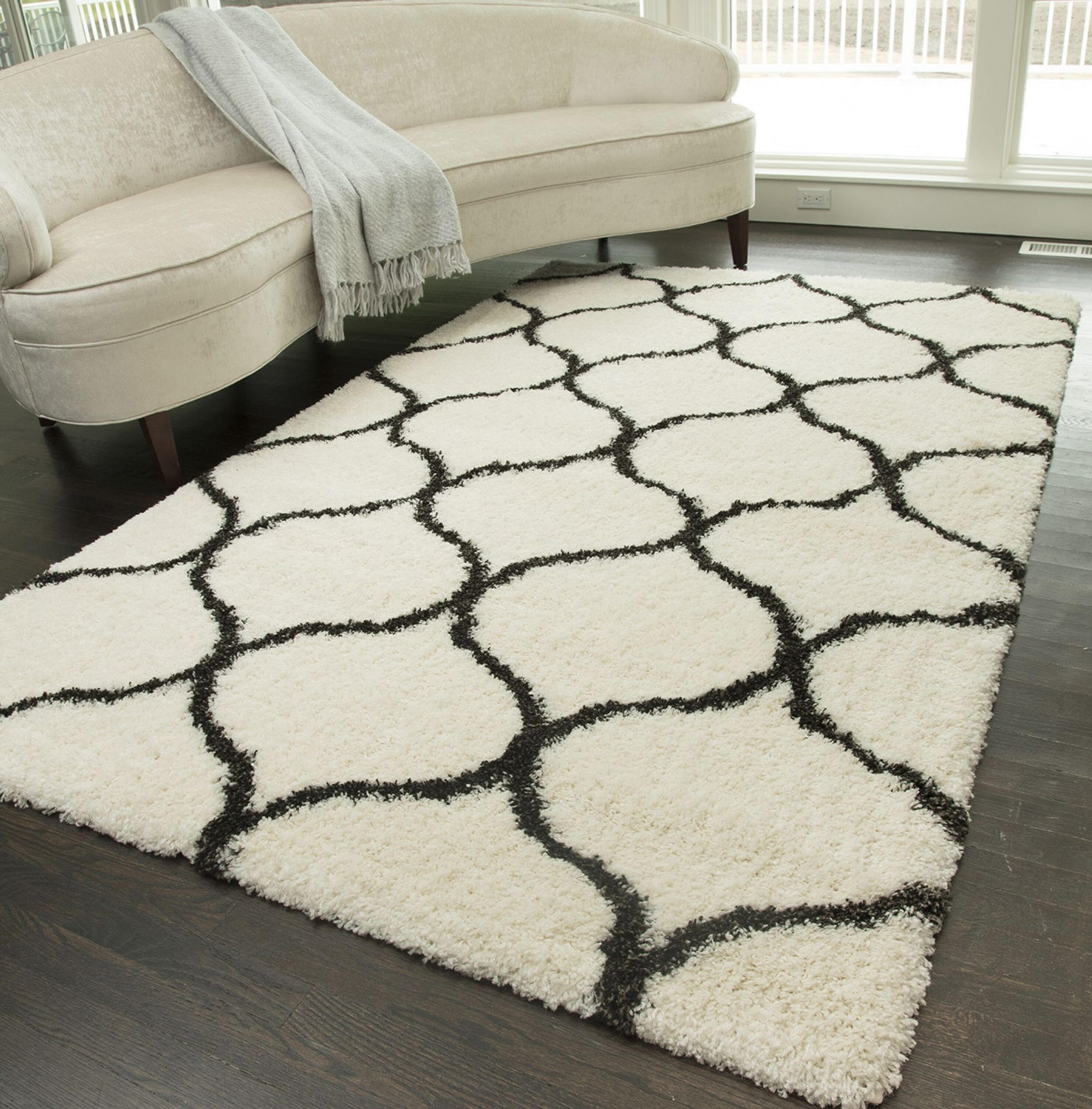 Rugs America Feather Shag 8 X 10 Ft Ivory Charcoal Links Indoor Geometric Area Rug In The Rugs 4666