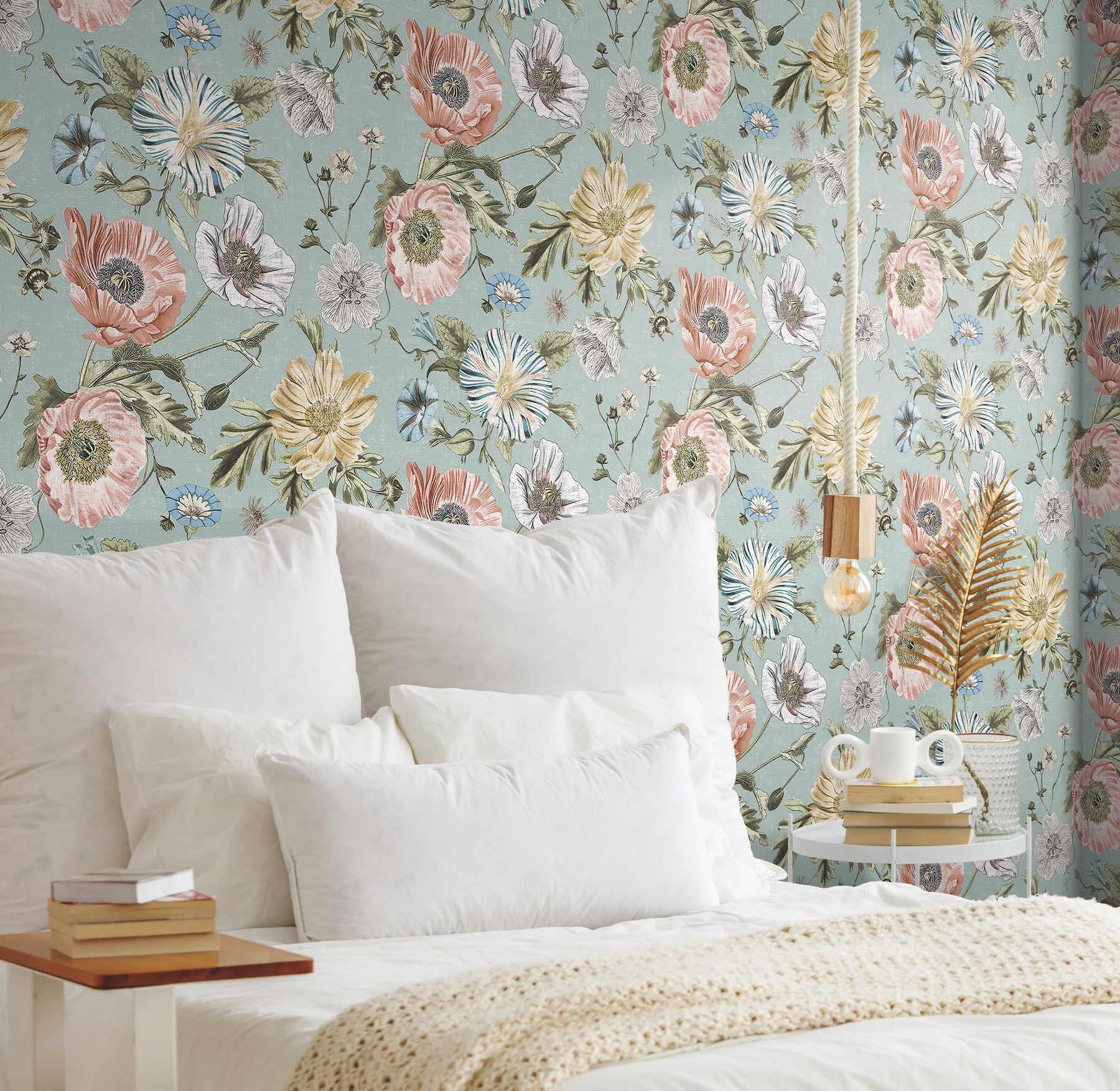 Blue Vintage Floral Peel and Stick Wallpaper Roll