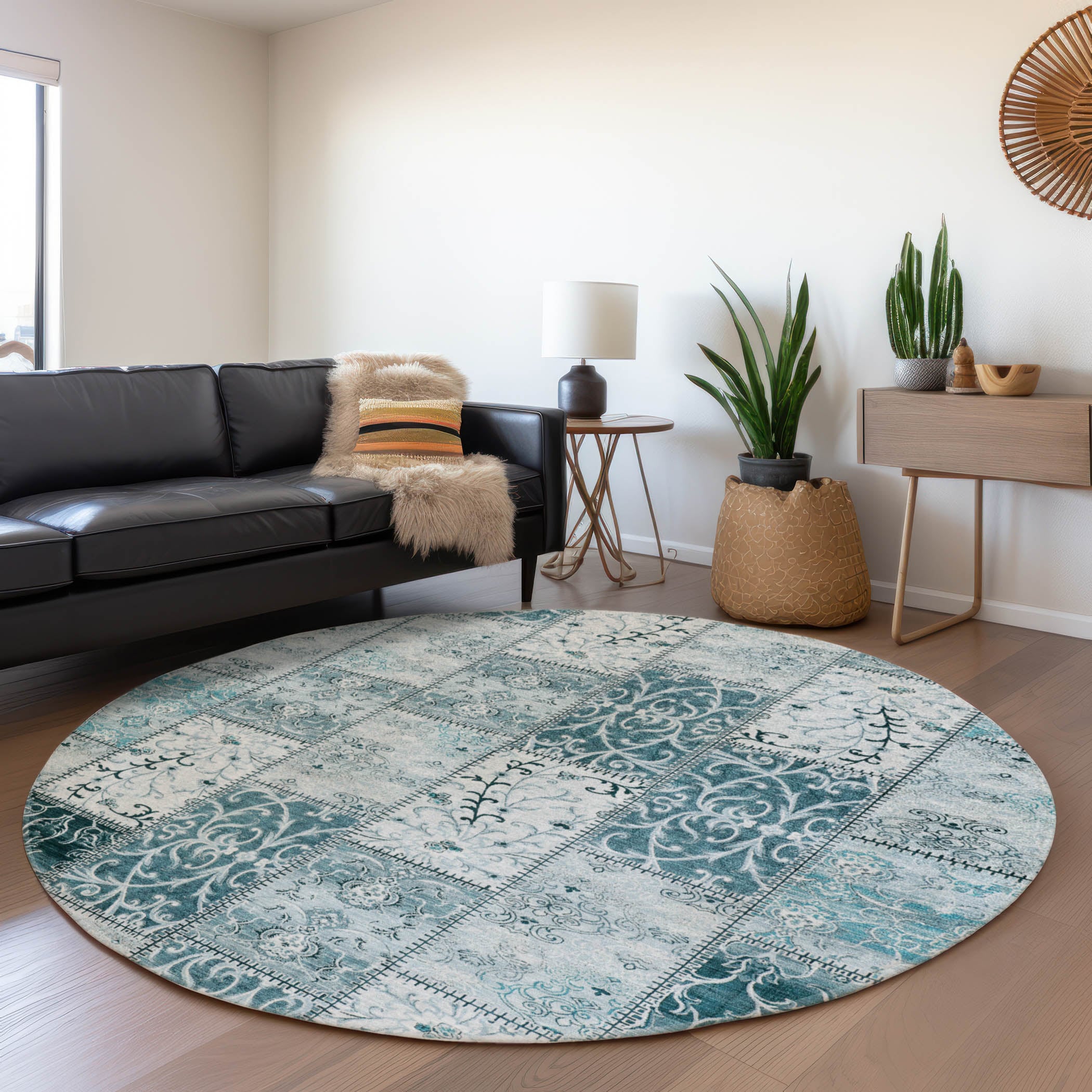 Addison Rugs ACN566TE8RO Chantille ACN566TE 8 x 8 (ft) Polyester Teal Round Indoor/Outdoor Machine washable Area rug