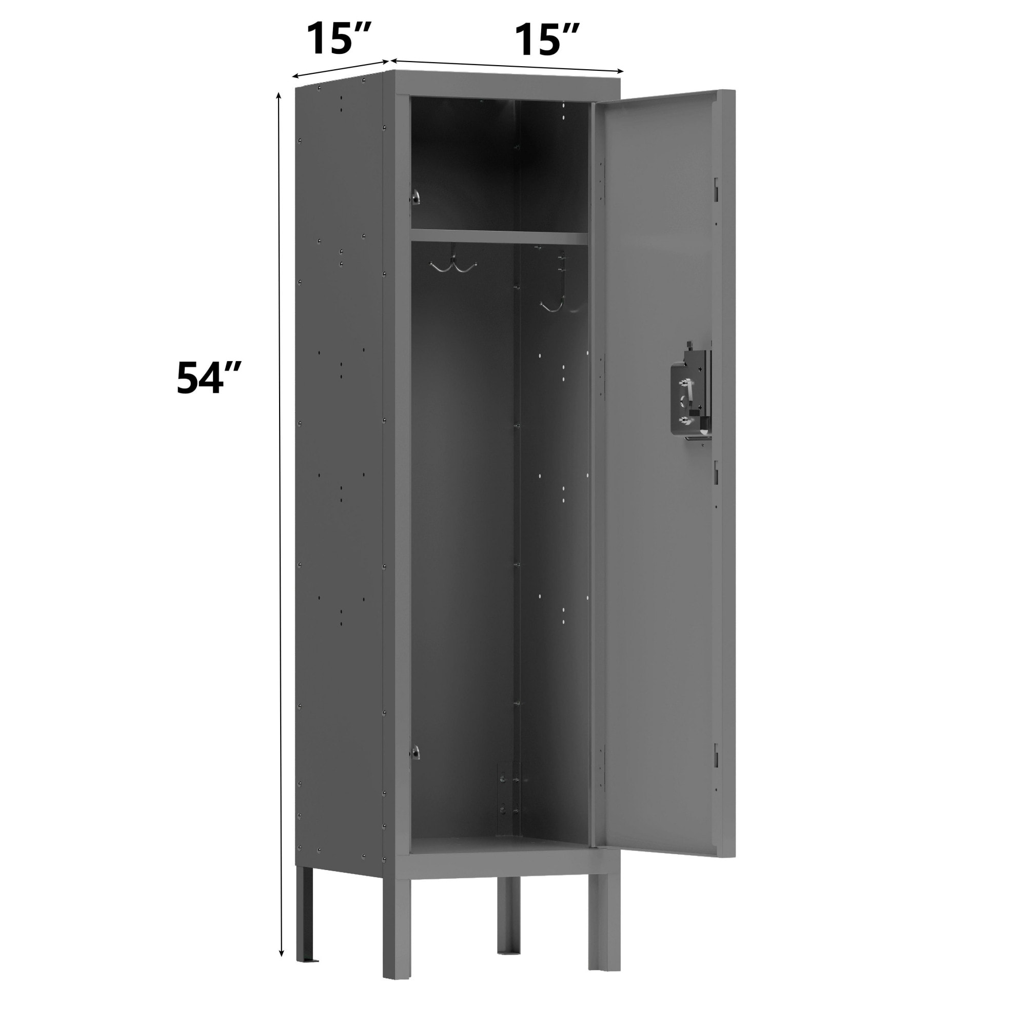 GlasFlength  1 Door Tall Single Metal Locker Retro Style Storage Cabinet Industrial Furniture Grey