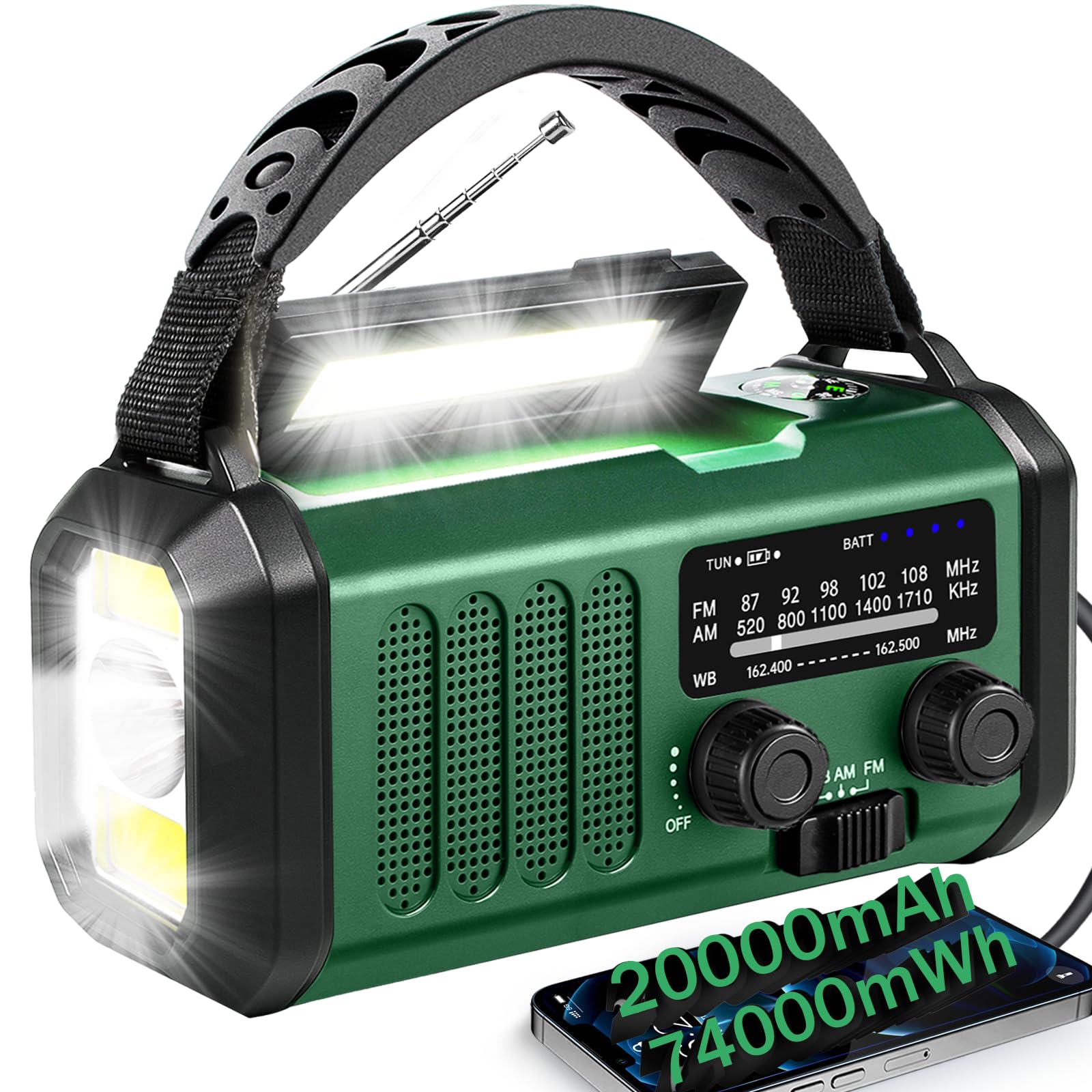 KHKFY  Hand Crank Emergency Radio Solar Powered Portable NOAA AM FM Weather Radio with Flashlight Reading Light Cell Phone Charger Home and