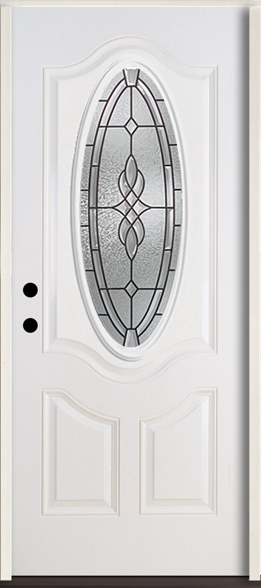 RELIABILT LO841771 Hampton 36-in x 80-in x 4-9/16-in Fiberglass Oval lite Right-hand inswing Modern White Painted Prehung Front Door Insulating core
