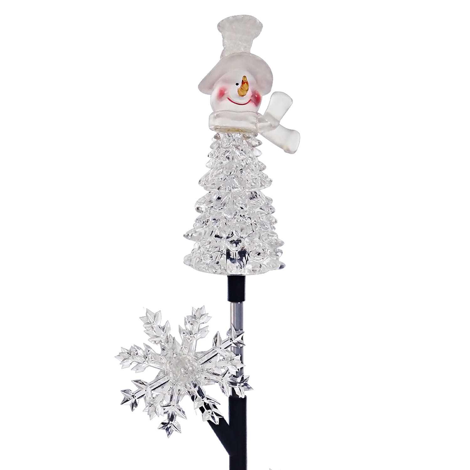 Solar Snowflake and Snowman LED Lawn Stake, 34-Inch, Multicolor Plastic