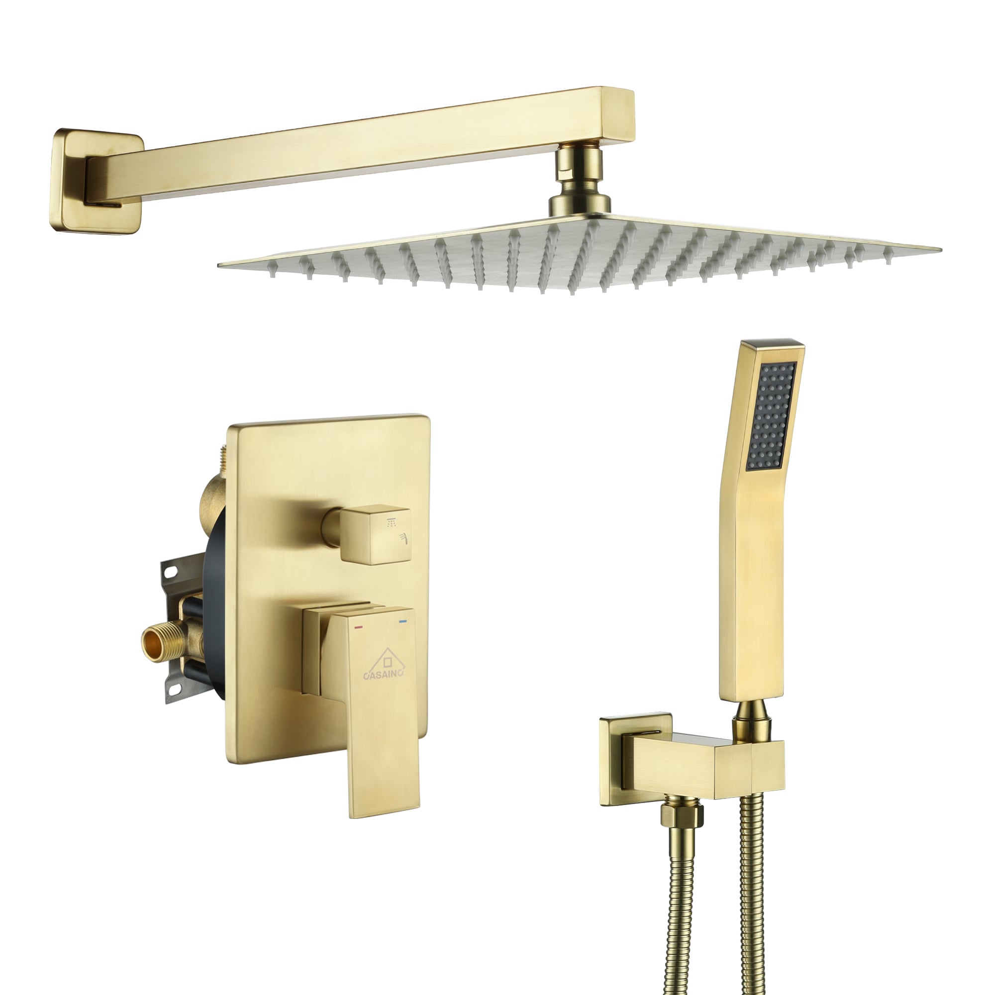 CASAINC Brushed Gold Built-In Shower Faucet System with 2-way Diverter Pressure-balanced Valve Included
