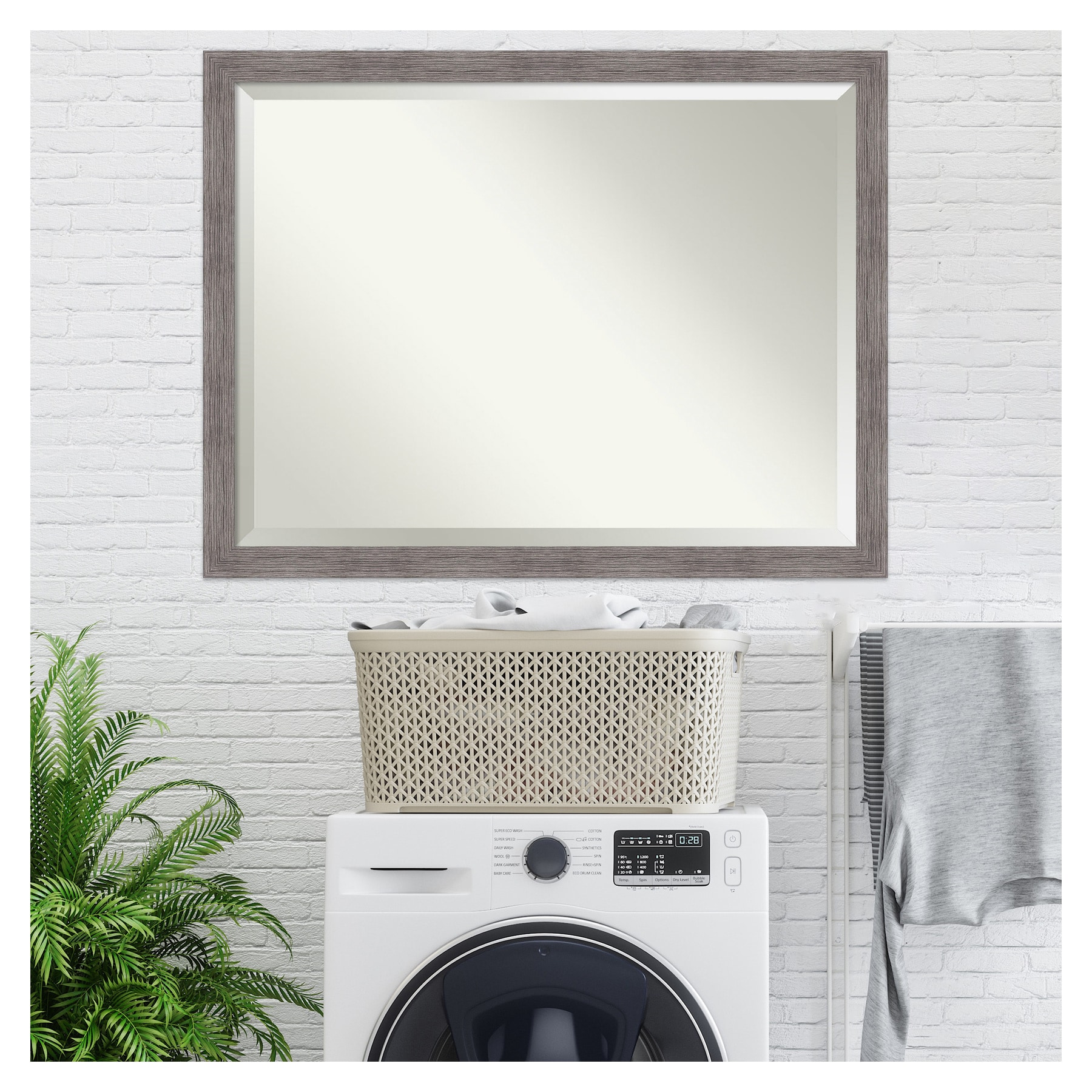 Pinstripe Plank Grey 43" x 33" Beveled Vanity Wall Mirror