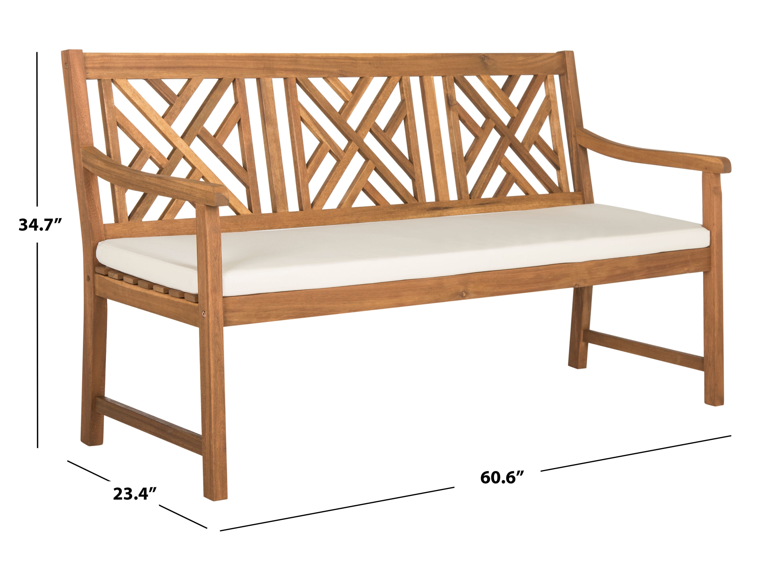 Bradbury Natural Beige 3-Seat Outdoor Garden Bench with Cushion