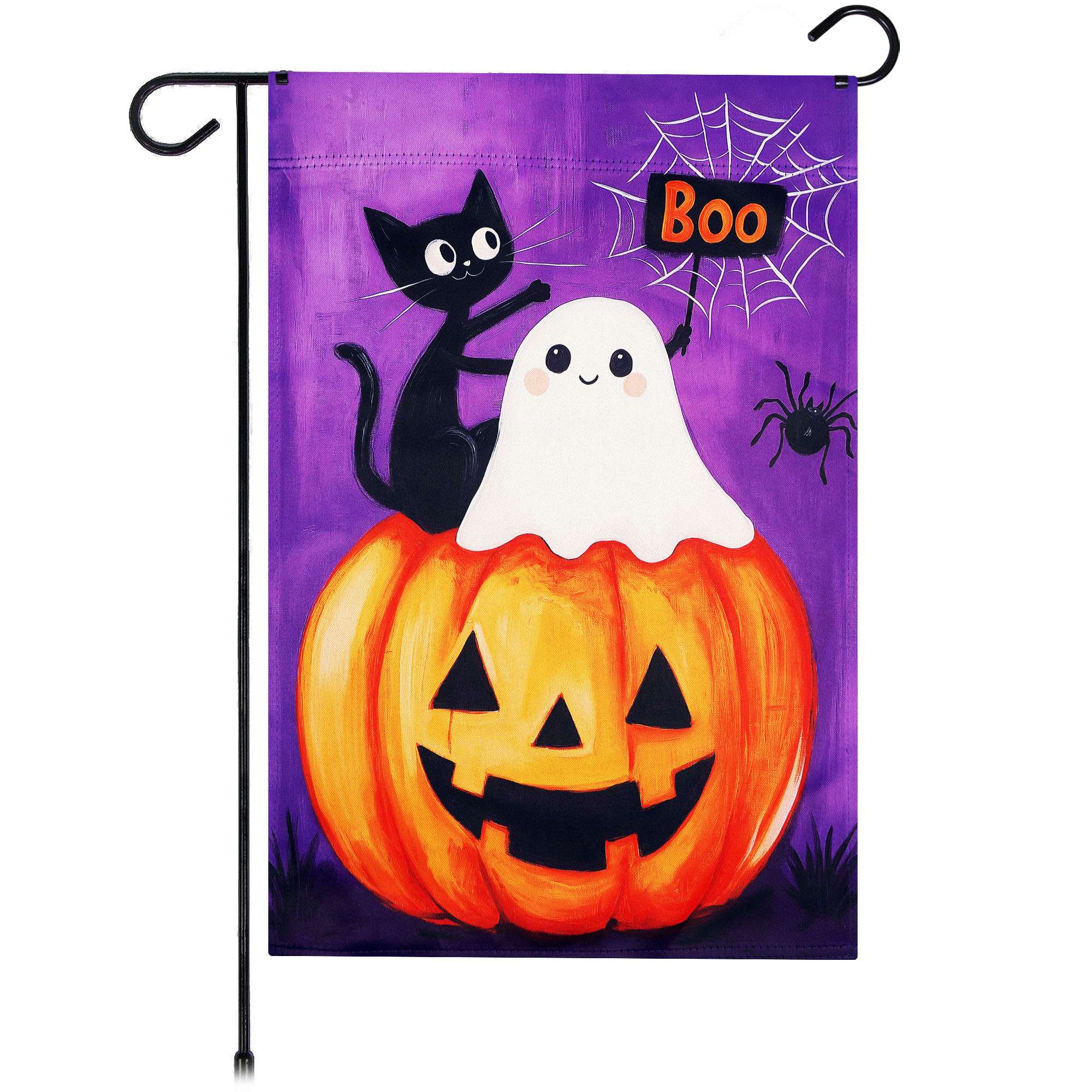 G128 12-in W x 18-in H Halloween Ghost Cat Pumpkin Double-Sided Garden Flag