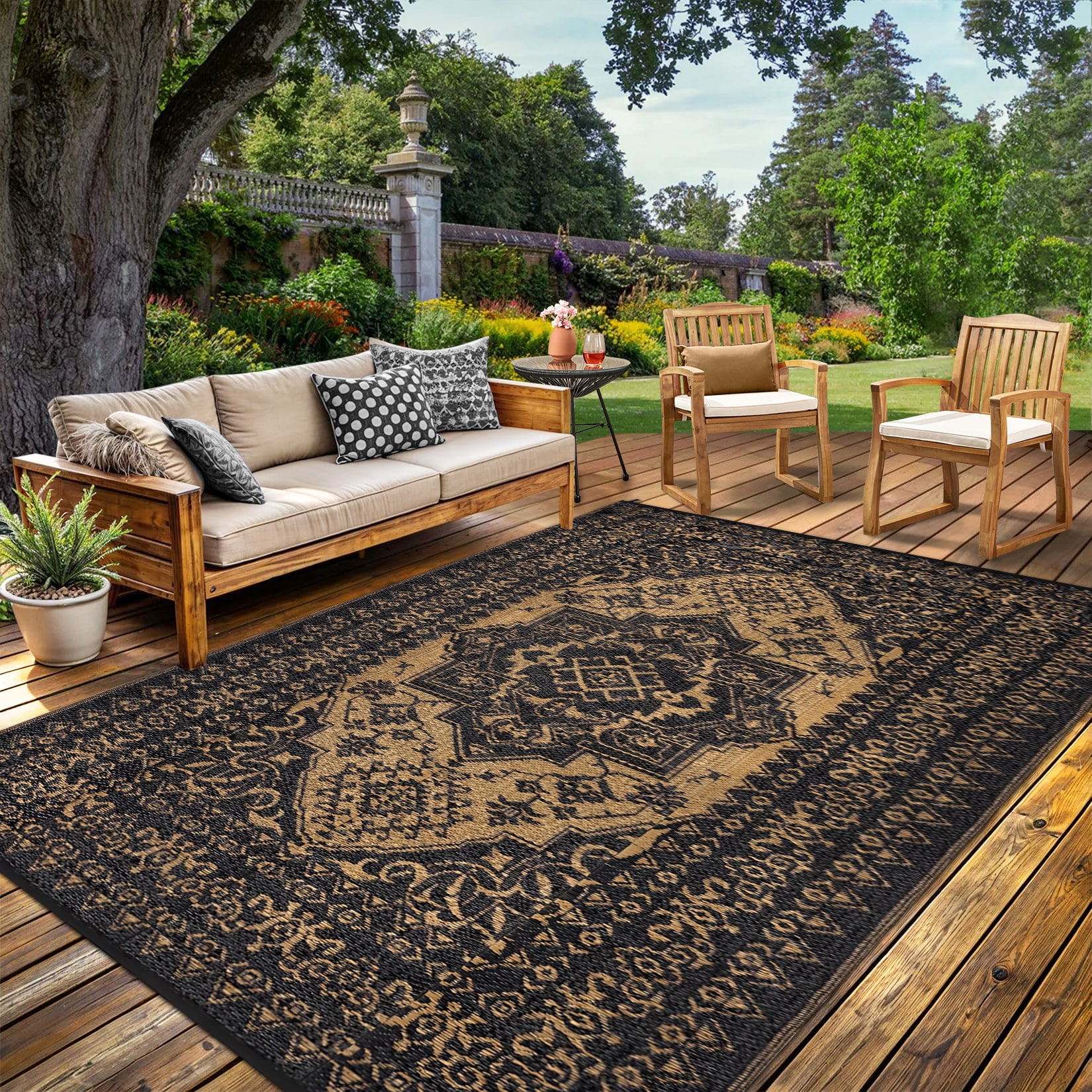 Garvee 9 x 12 ft Black Brown Polyester Rectangular Waterproof ...