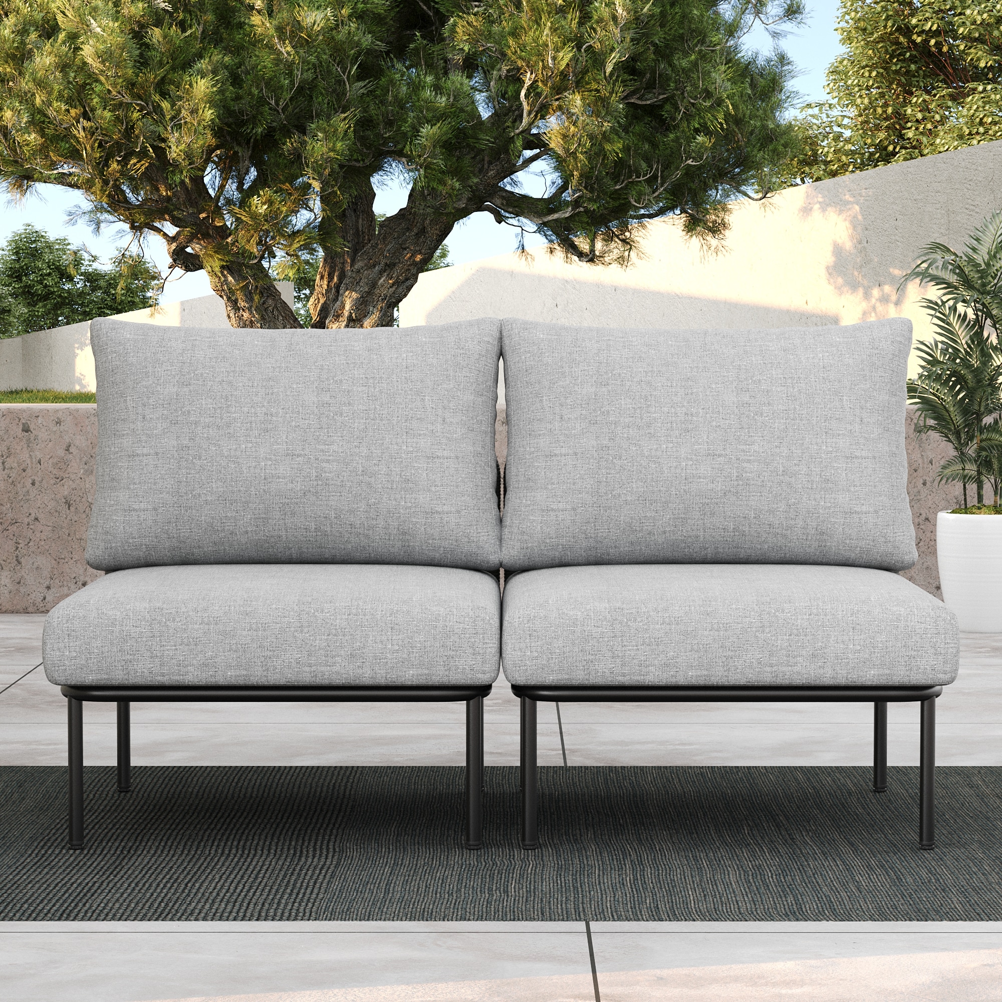 LayinSun SZ7001-MC2P-01 Outdoor Wicker Rope Modular Sectional Middle Chair Set of 2 with Upgrade Cushion