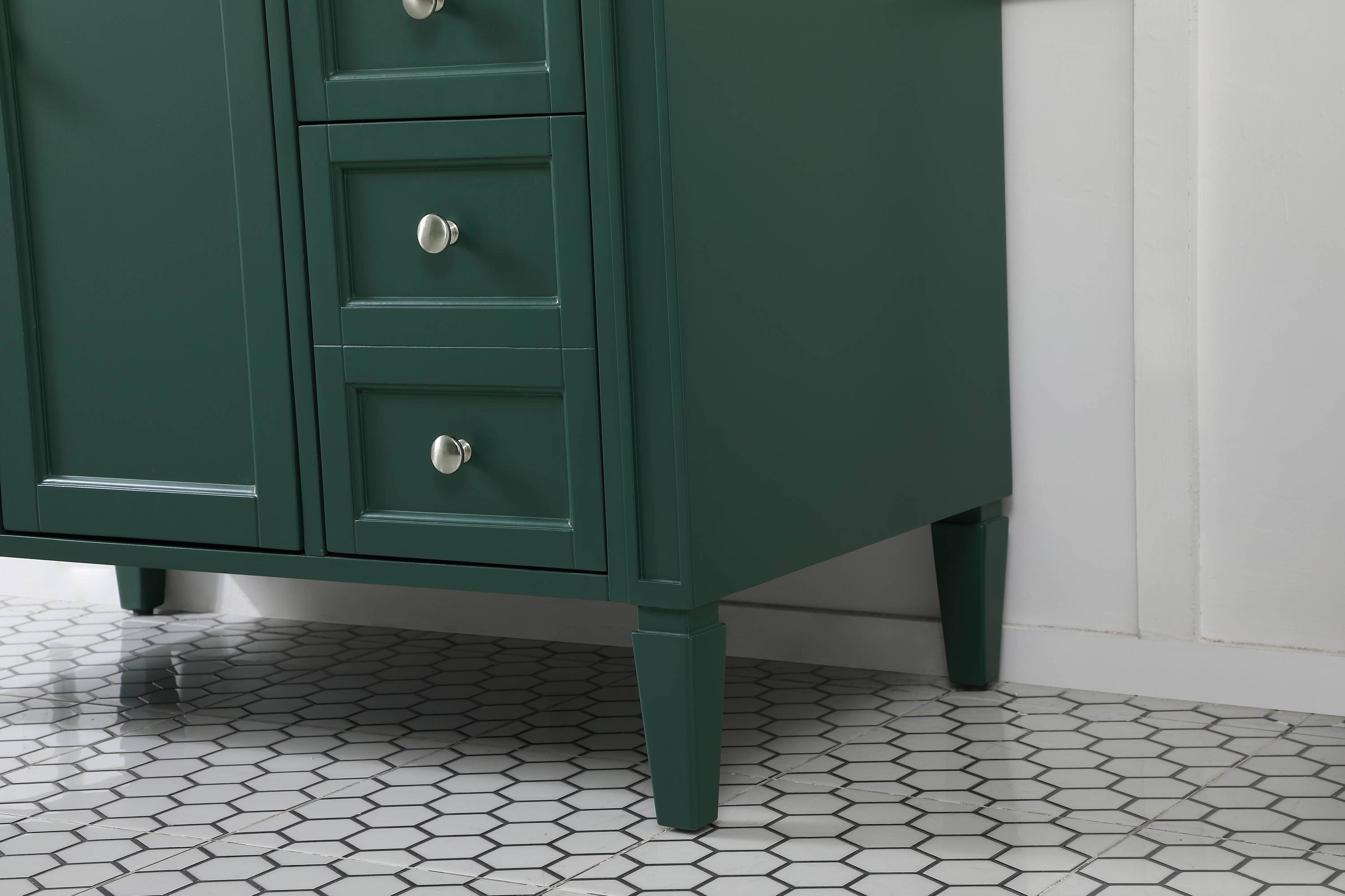 Green Solid Wood and Marble Single Bathroom Vanity