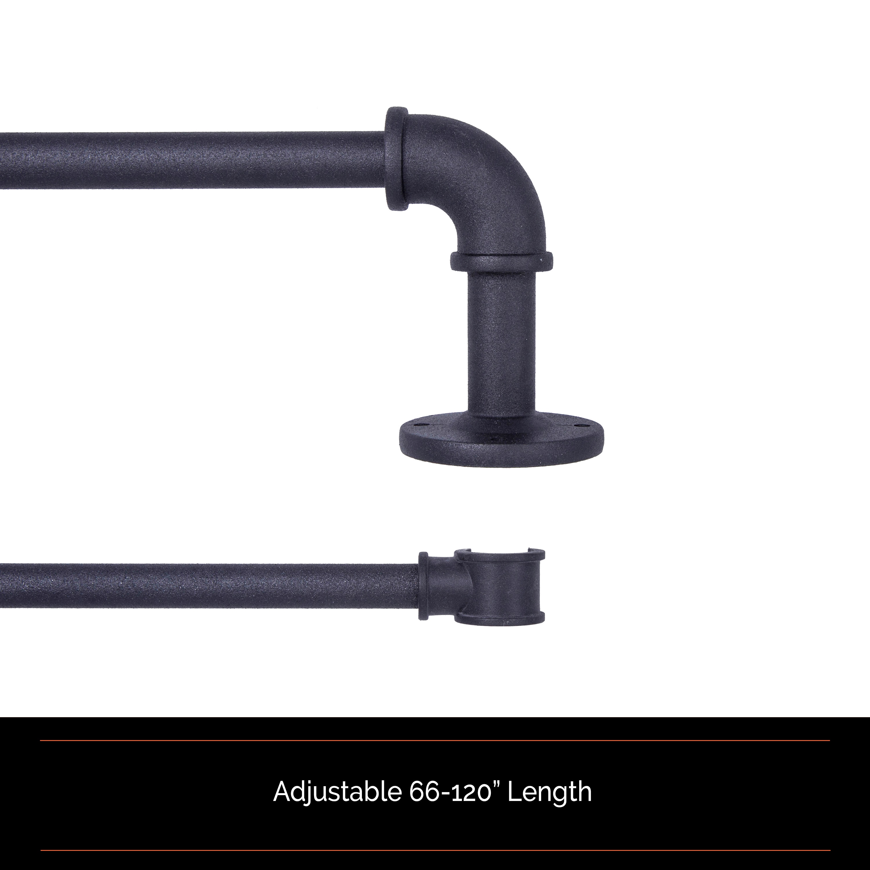 Kenney 66-in to 120-in Matte Black Steel Double Curtain Rod with ...