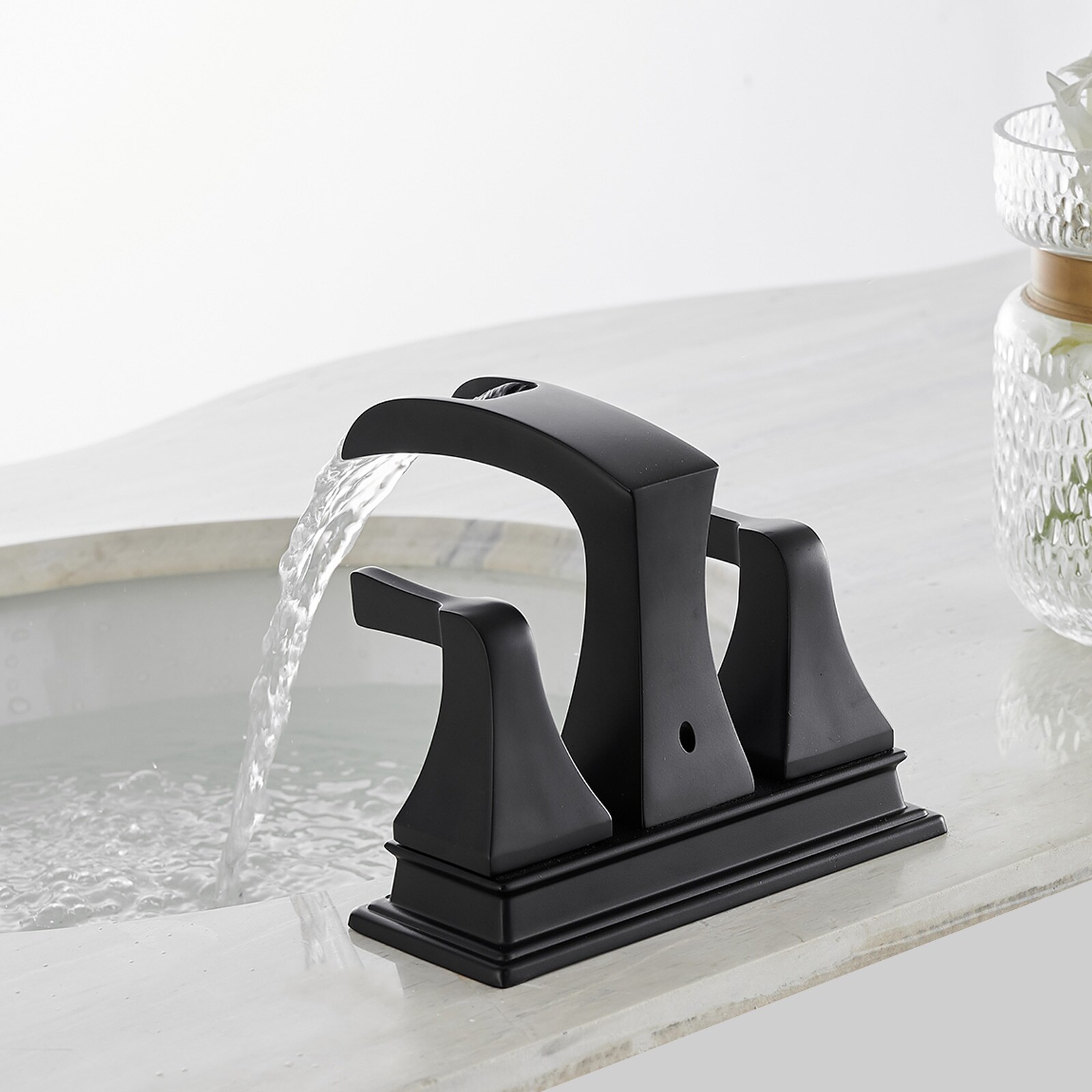 BWE A-92002 Center Set Bathroom Faucet Matte Black 2-handle 4-in ...