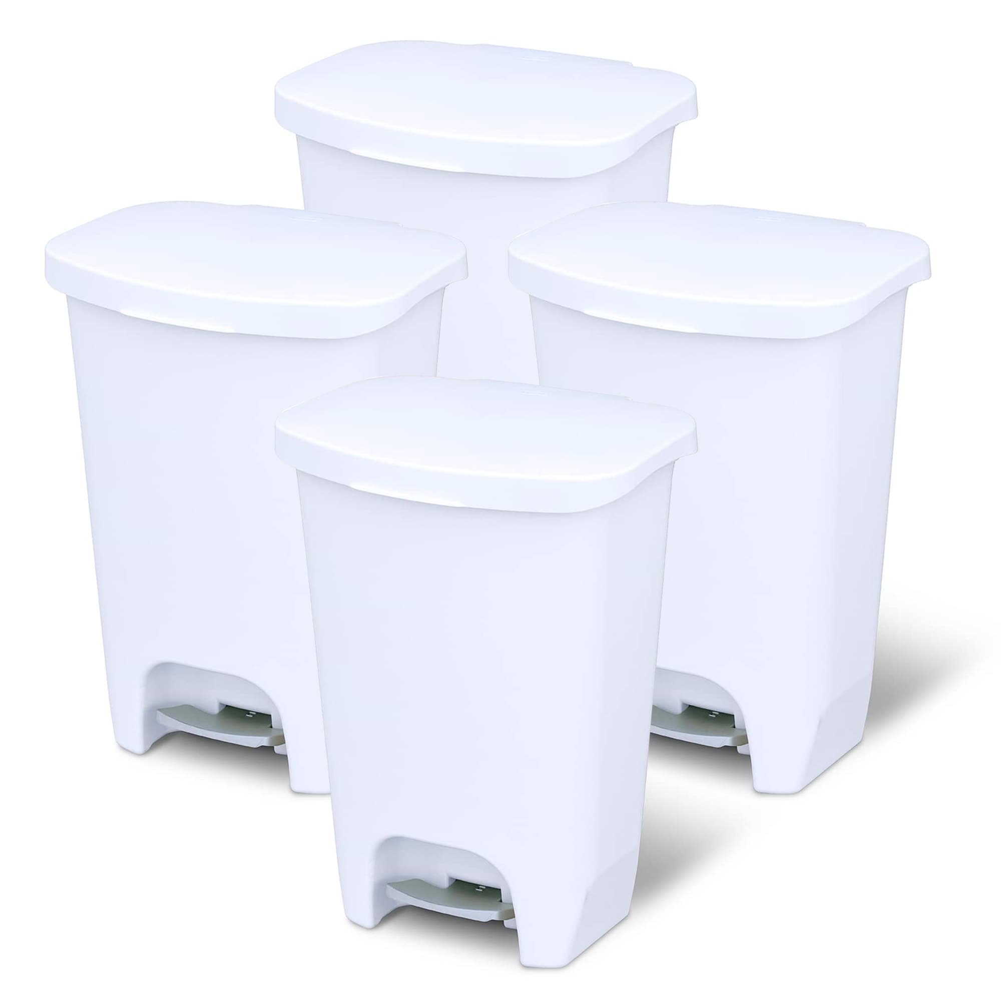 Glad 424418 Kitchen Trash Can with Lid and Garbage Bag Rings  13 Gal  White  4 Pack