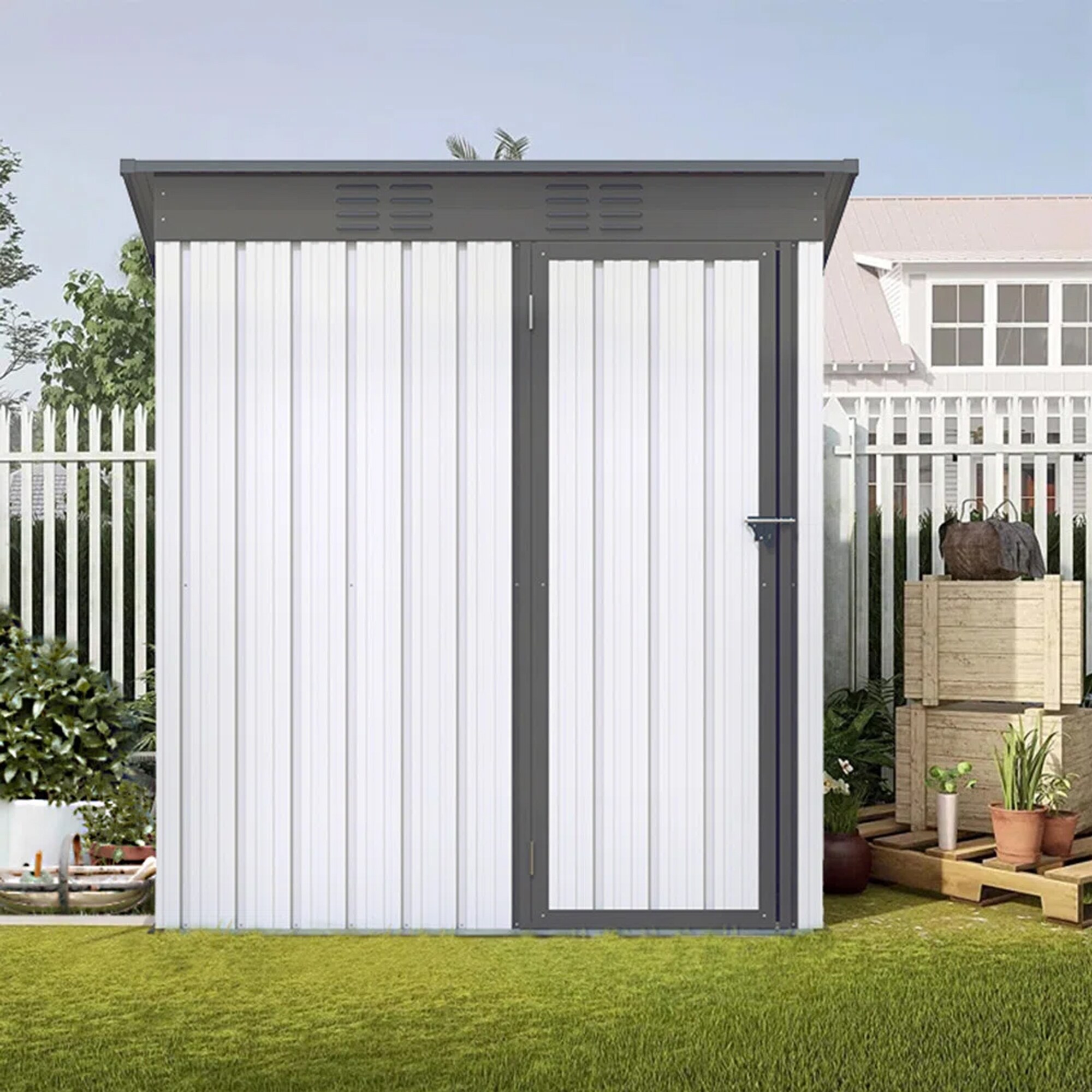 Gaierptone 5-ft x 3-ft Metal Storage Shed Galvanized Steel Storage Shed ...