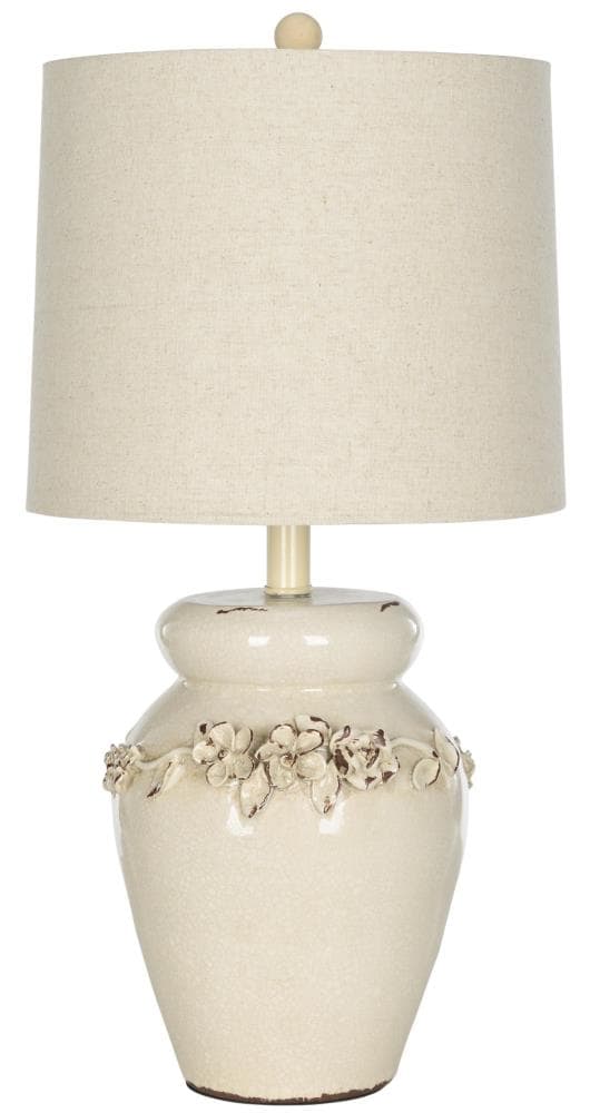 Tuscan Inspired Cream Ceramic Vase Table Lamp Set with Linen Shade