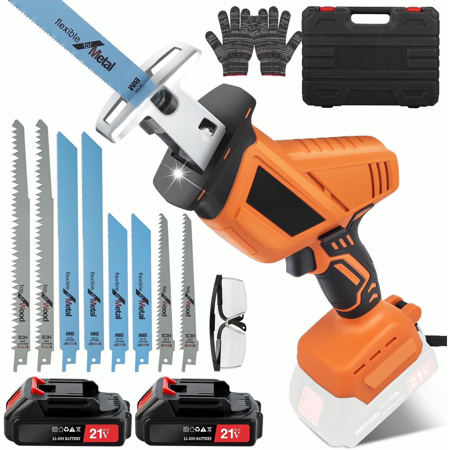 Etokfoks Electric Reciprocating Saw with Pure Copper Motor 20mm Stroke 3000SPM Variable Speed and 8 Blade Kit for Wood Metal and PVC Cutting #LETM96BQU