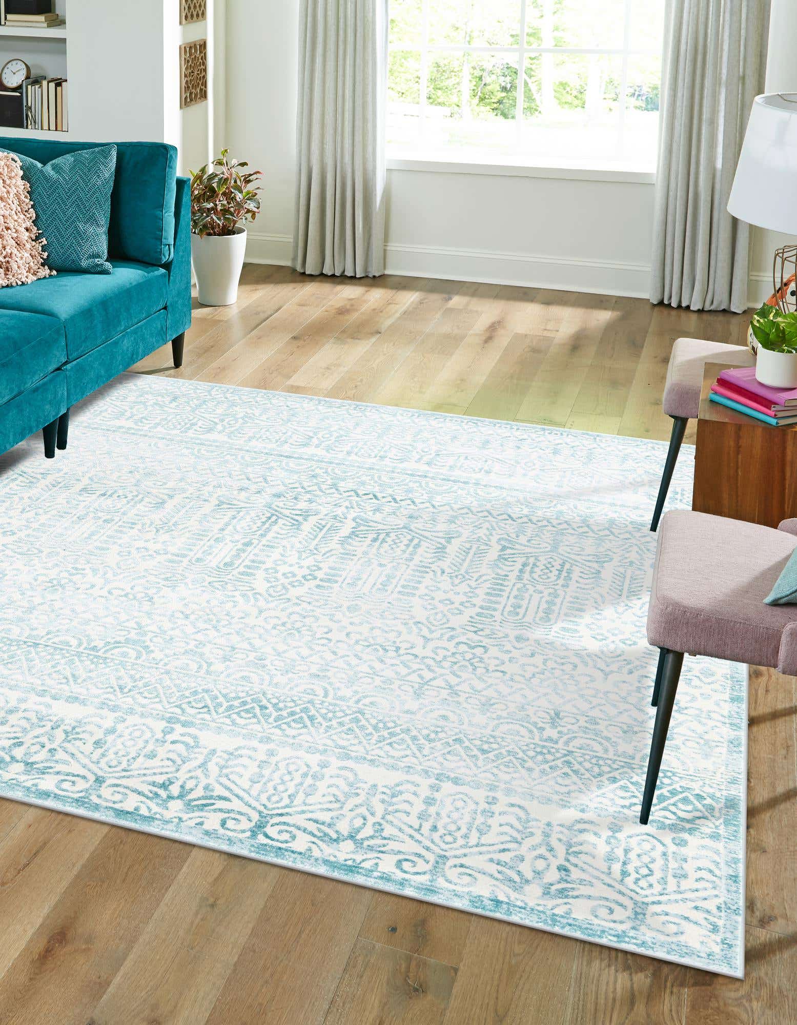 Unique Loom 3186937 Jill Zarin Uptown 8 x 8 (ft) Loomed Polypropylene Teal Square Indoor Geometric Bohemian/Eclectic Area rug