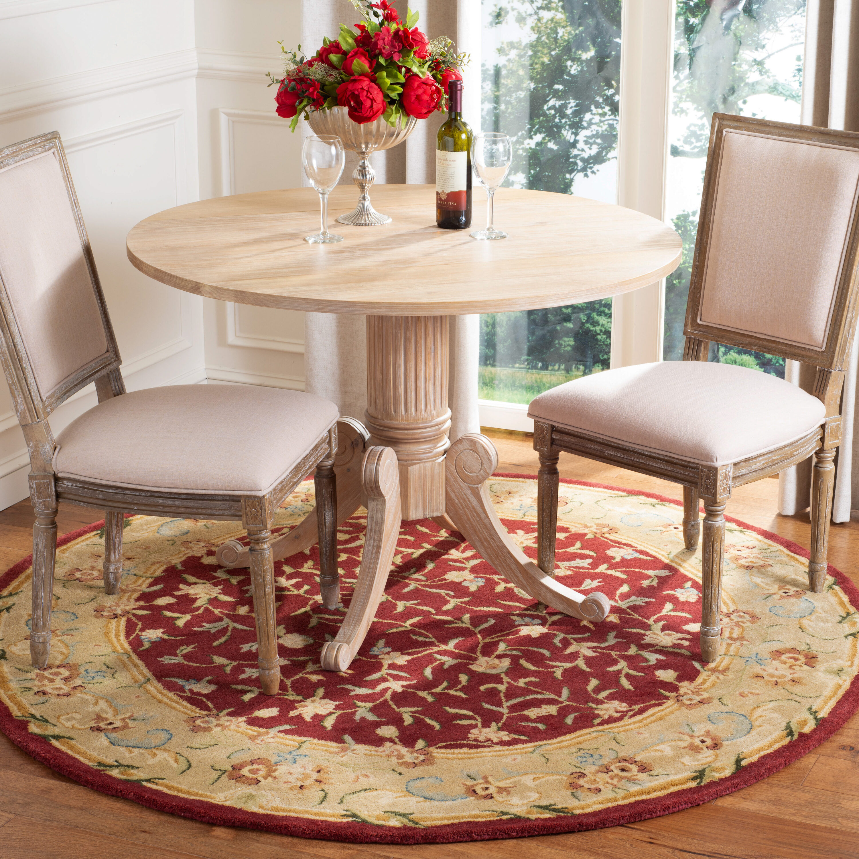  Brg164 Red/Dark Beig Traditional 6ft x 6ft Round Rug