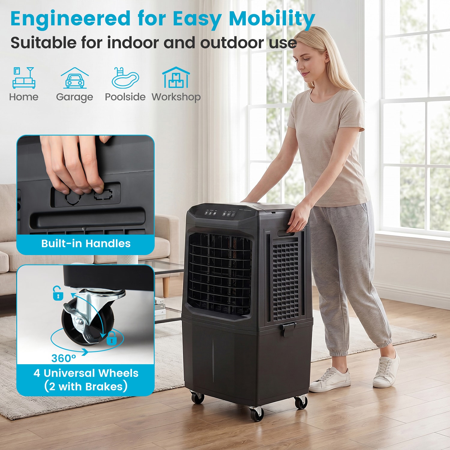 GZMR 256-CFM 3-Speed Indoor Portable Evaporative Cooler for 250-sq