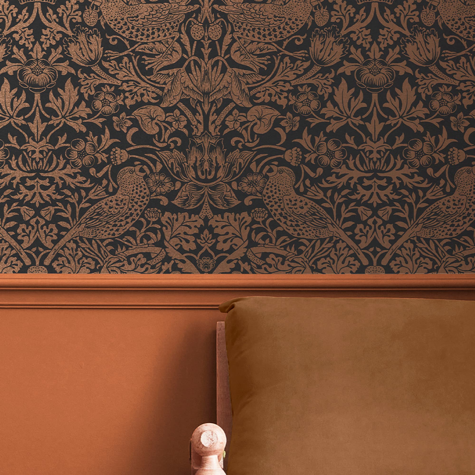 Strawberry Thief Charcoal and Copper Vinyl Wallpaper Double Roll