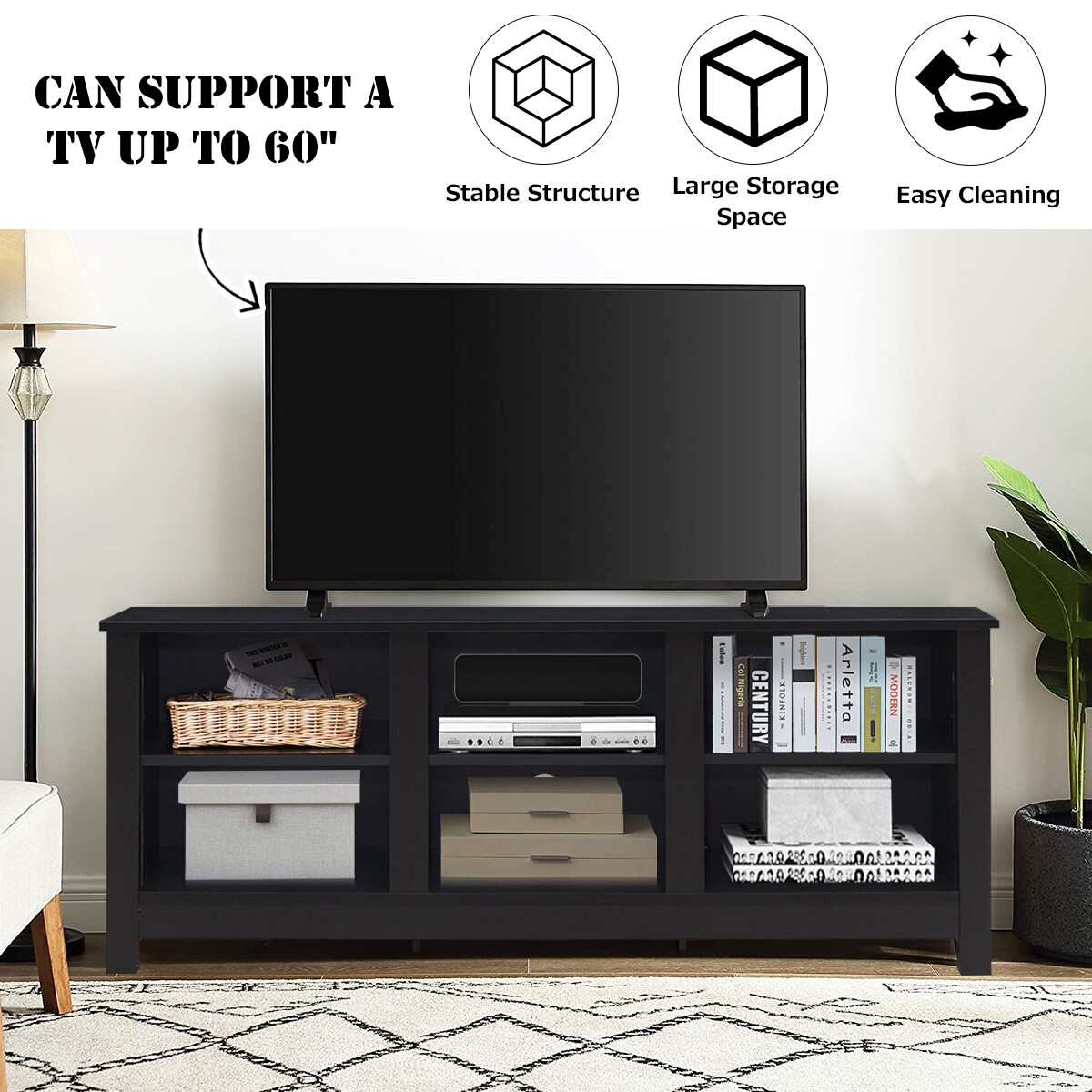 Costway Modern/Contemporary Black Tv Stand Integrated Tv Mount ...