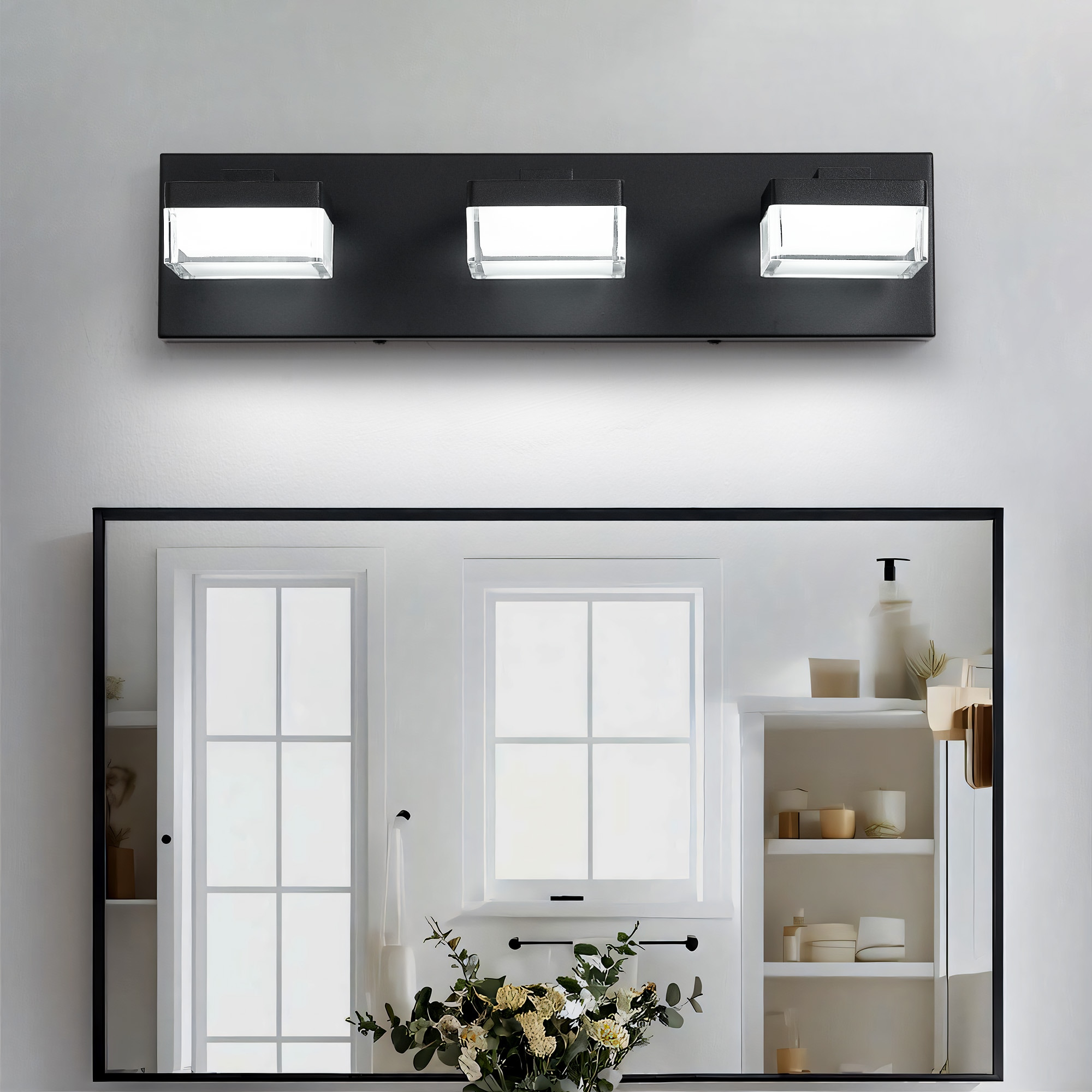 LUXEYARD Modern Led Vanity Light for Bathroom Transparent Acrylic Matt Black 3 Light Over Mirror Vanity Light